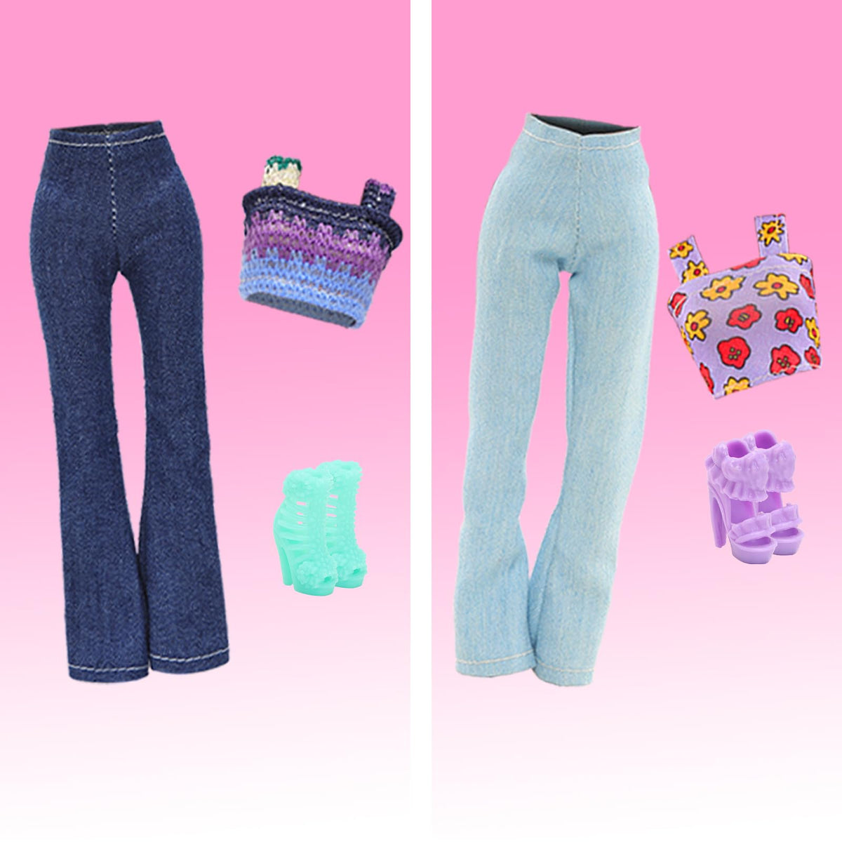 BARWA 17 Pcs Doll Clothes & Accessories for 11.5 Inch Dolls | Floral, Denim, Tops, Shoes