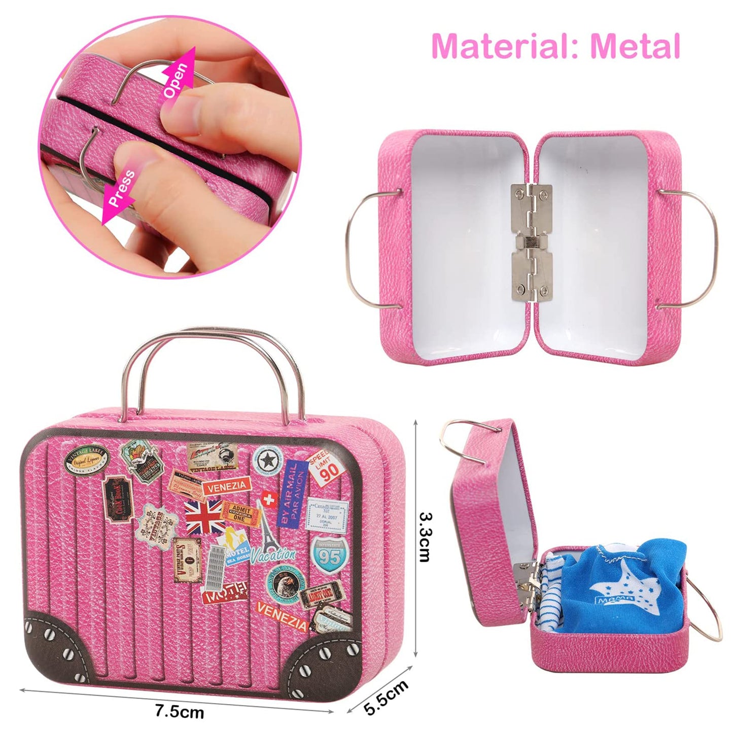 BARWA 32-Pcs Doll Travel Set for 11.5-Inch Dolls | Luggage, Outfits & Accessories