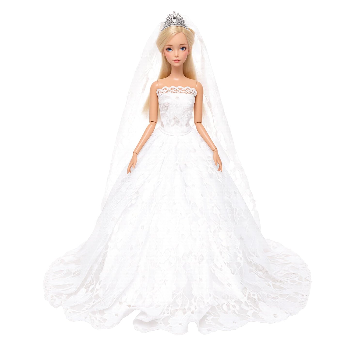 BARWA White Wedding Dress with Veil + Pink Princess Dress for 11.5-inch Dolls