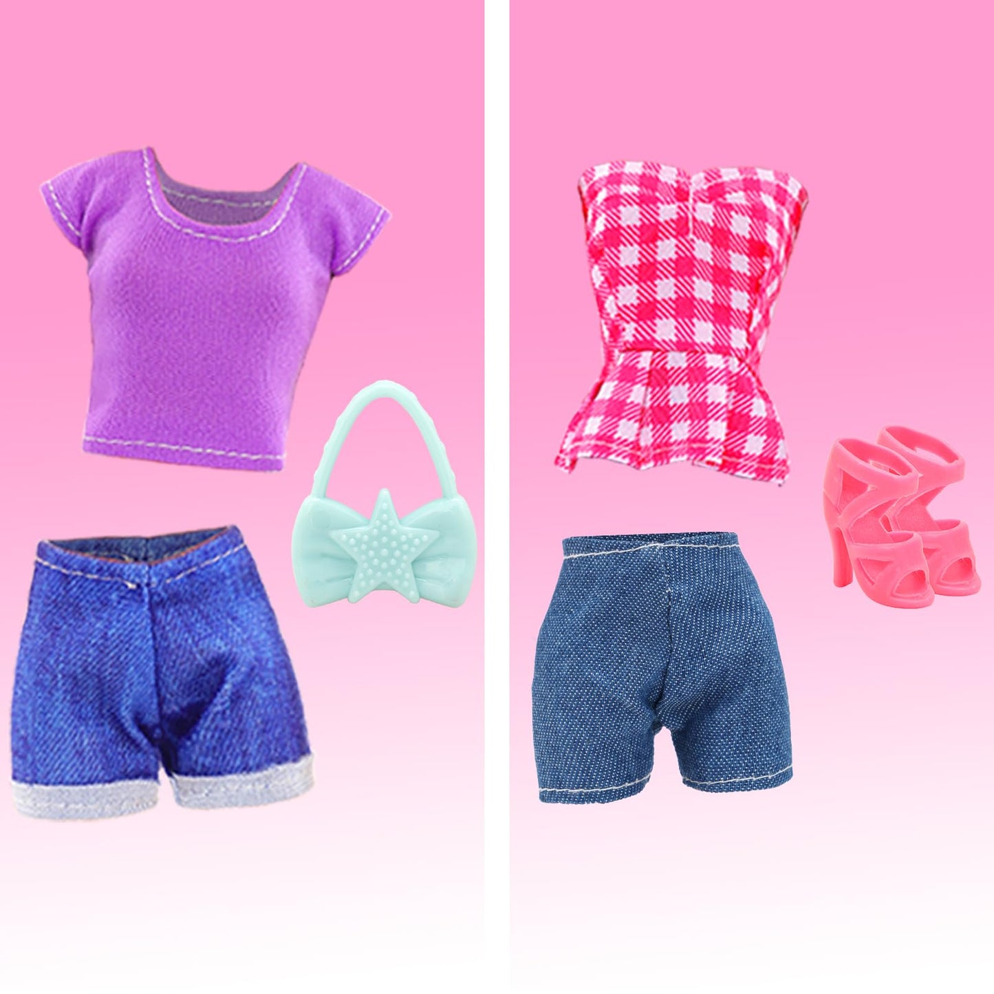BARWA 17 Pcs Doll Clothes & Accessories for 11.5 Inch Dolls | Floral, Denim, Tops, Shoes