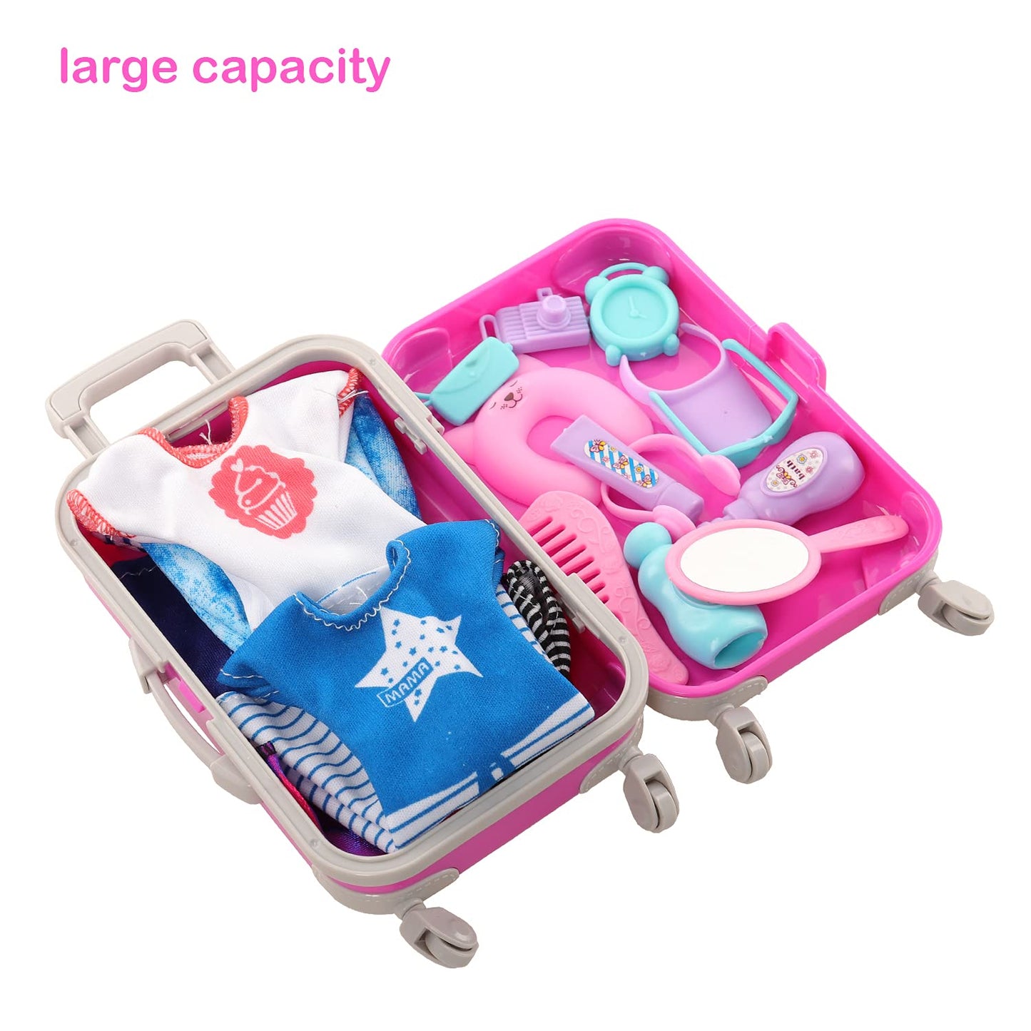BARWA 32-Pcs Doll Travel Set for 11.5-Inch Dolls | Luggage, Outfits & Accessories