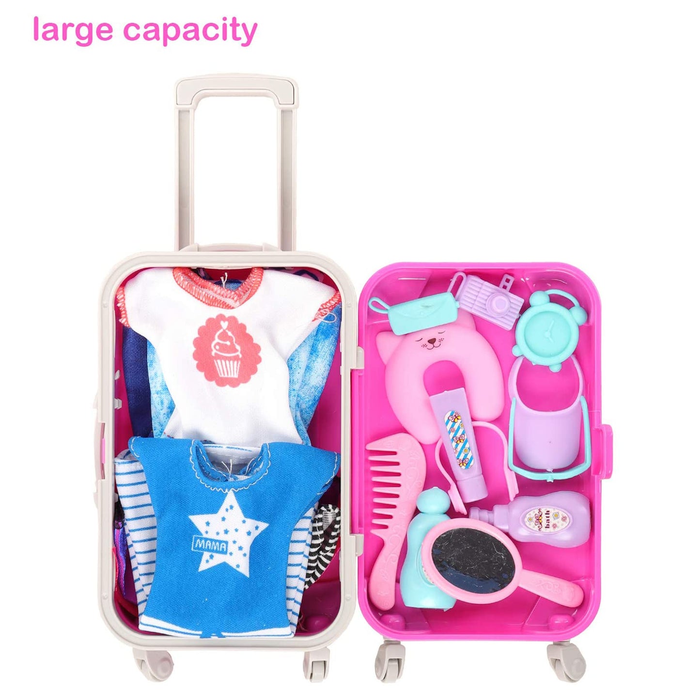 BARWA 32-Pcs Doll Travel Set for 11.5-Inch Dolls | Luggage, Outfits & Accessories