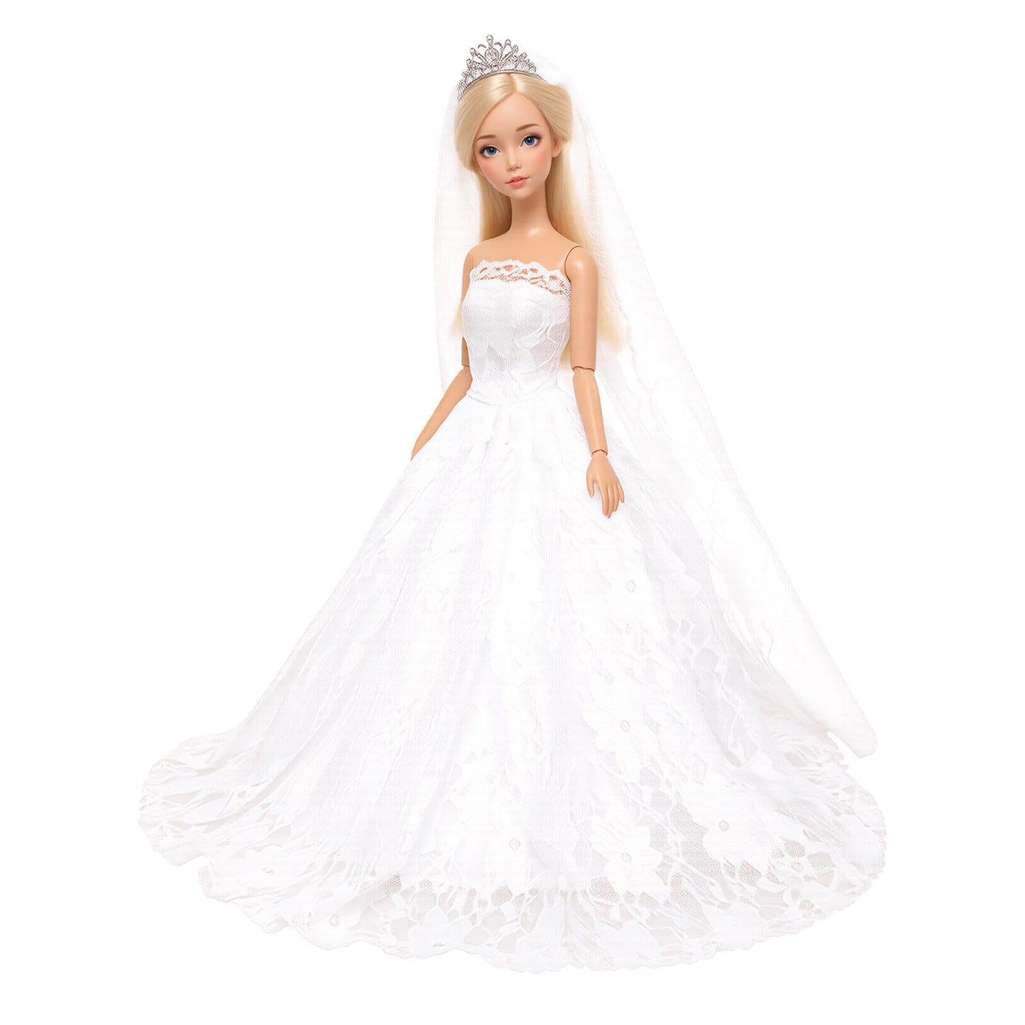 BARWA White Wedding Dress with Veil + Pink Princess Dress for 11.5-inch Dolls