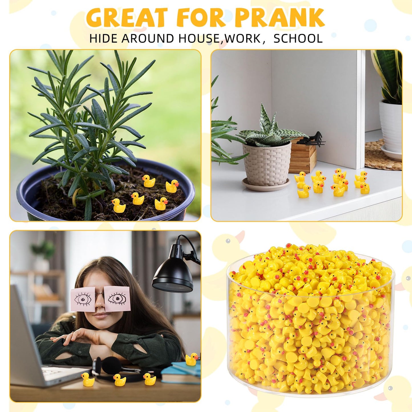 Barydat 1200 Pcs Mini Resin Ducks – Yellow Bulk Duck Decor for Dollhouses, Gardens, Parties