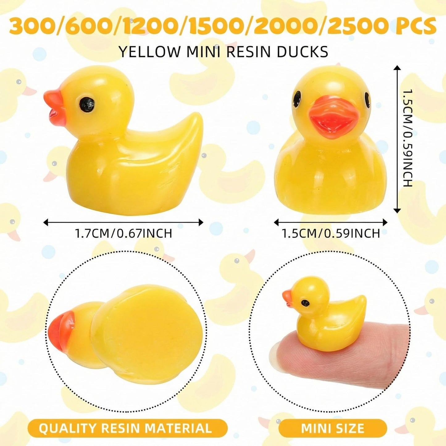 Barydat 1200 Pcs Mini Resin Ducks – Yellow Bulk Duck Decor for Dollhouses, Gardens, Parties