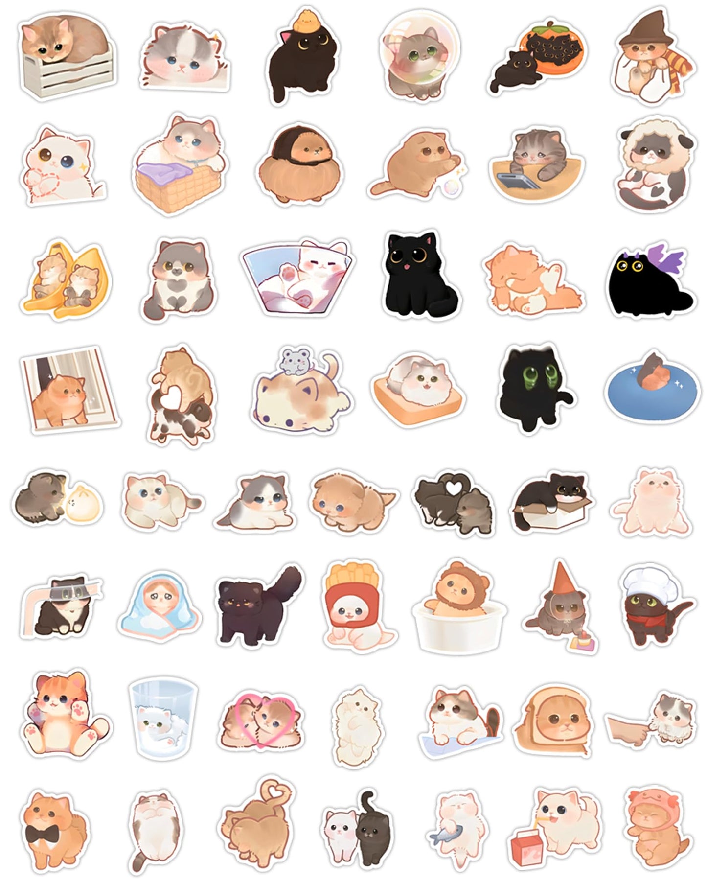 Baslaky 100 Pcs Cute Cat Stickers – Waterproof Kawaii Kitty Vinyl Decals