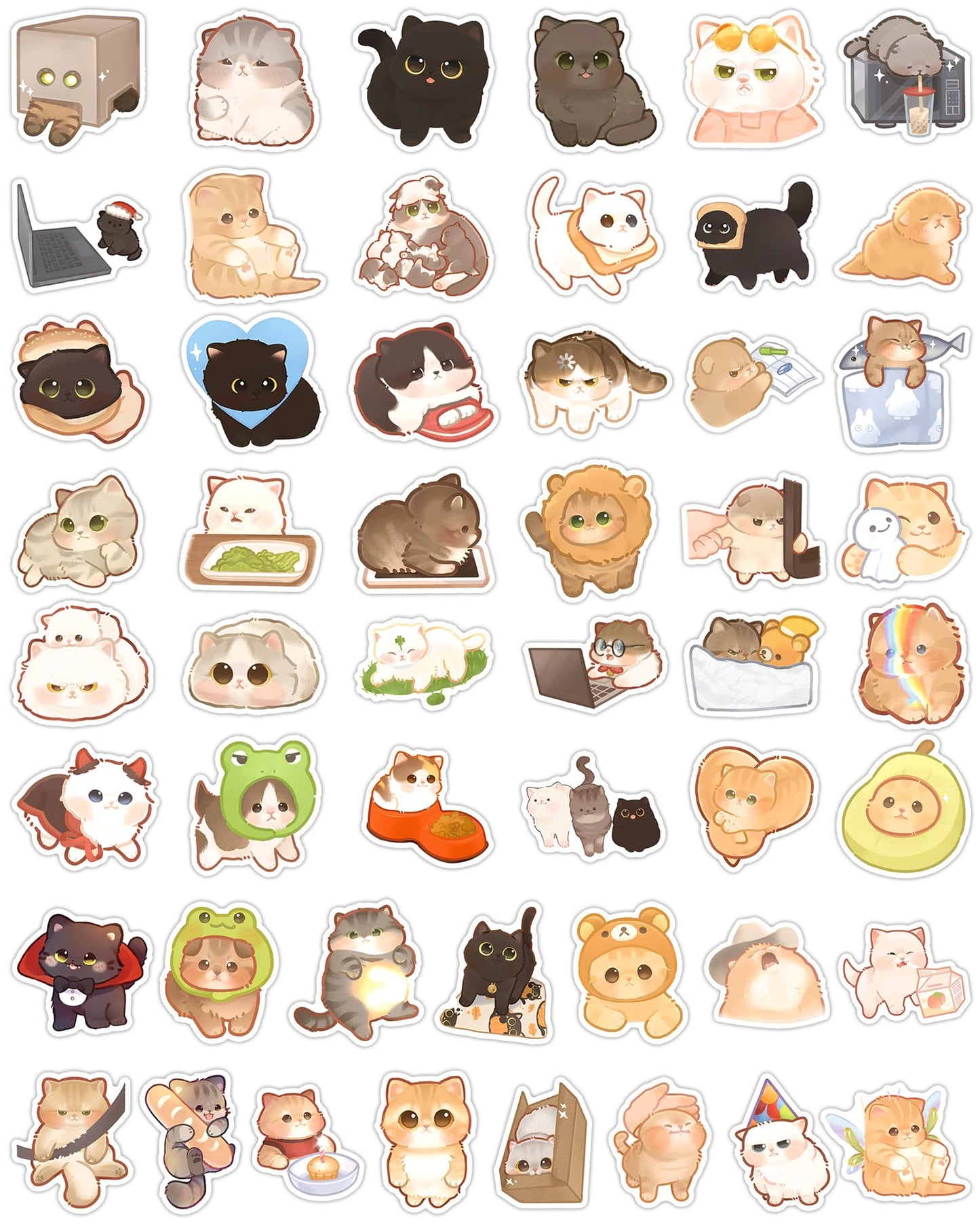 Baslaky 100 Pcs Cute Cat Stickers – Waterproof Kawaii Kitty Vinyl Decals