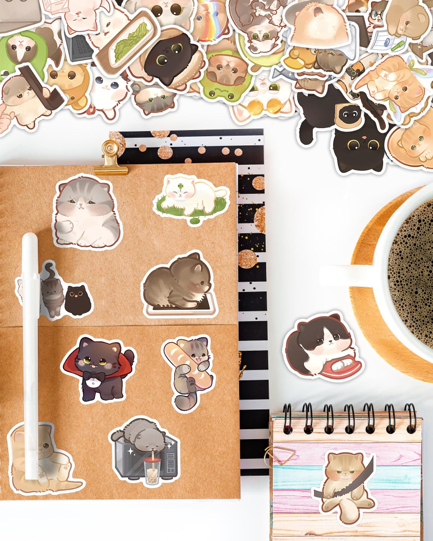 Baslaky 100 Pcs Cute Cat Stickers – Waterproof Kawaii Kitty Vinyl Decals