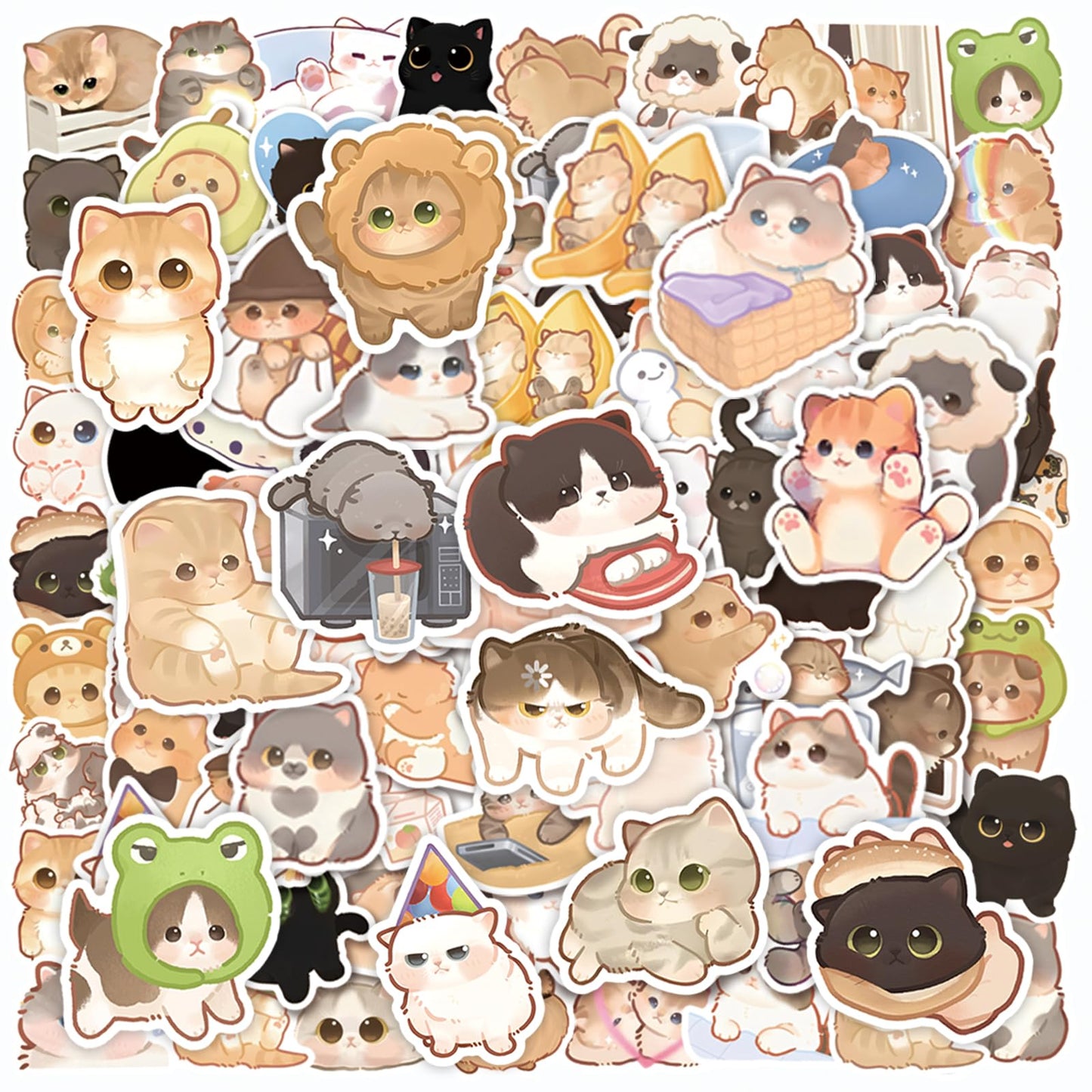 Baslaky 100 Pcs Cute Cat Stickers – Waterproof Kawaii Kitty Vinyl Decals