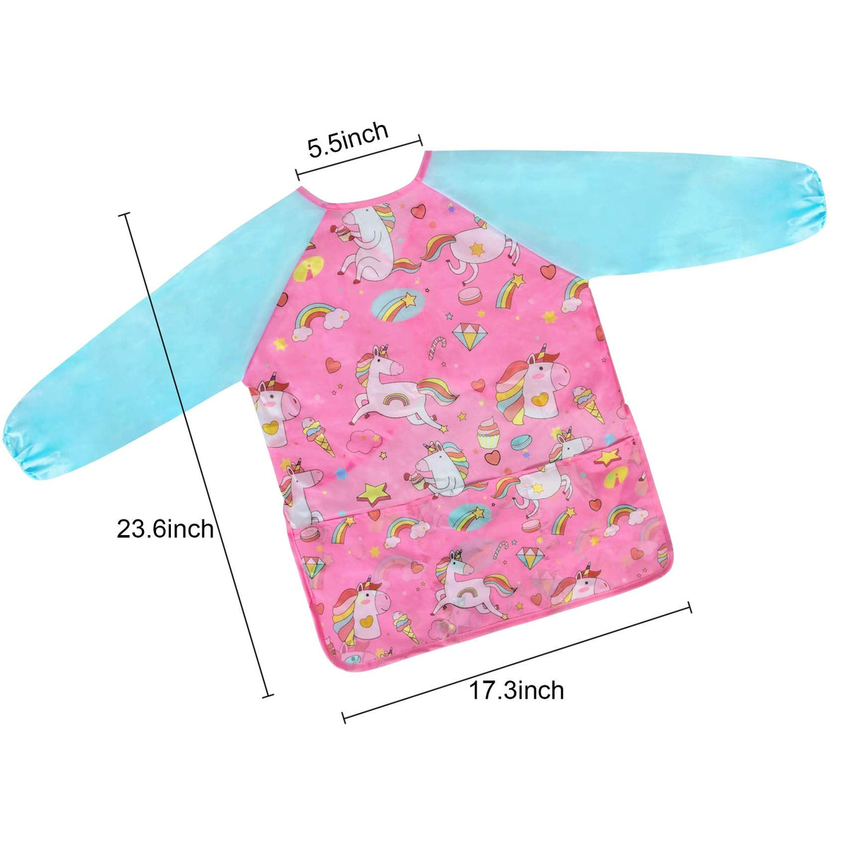 Bassion Kids Art Smock Azure Pink — Waterproof Painting Apron with Long Sleeves & 3 Pockets
