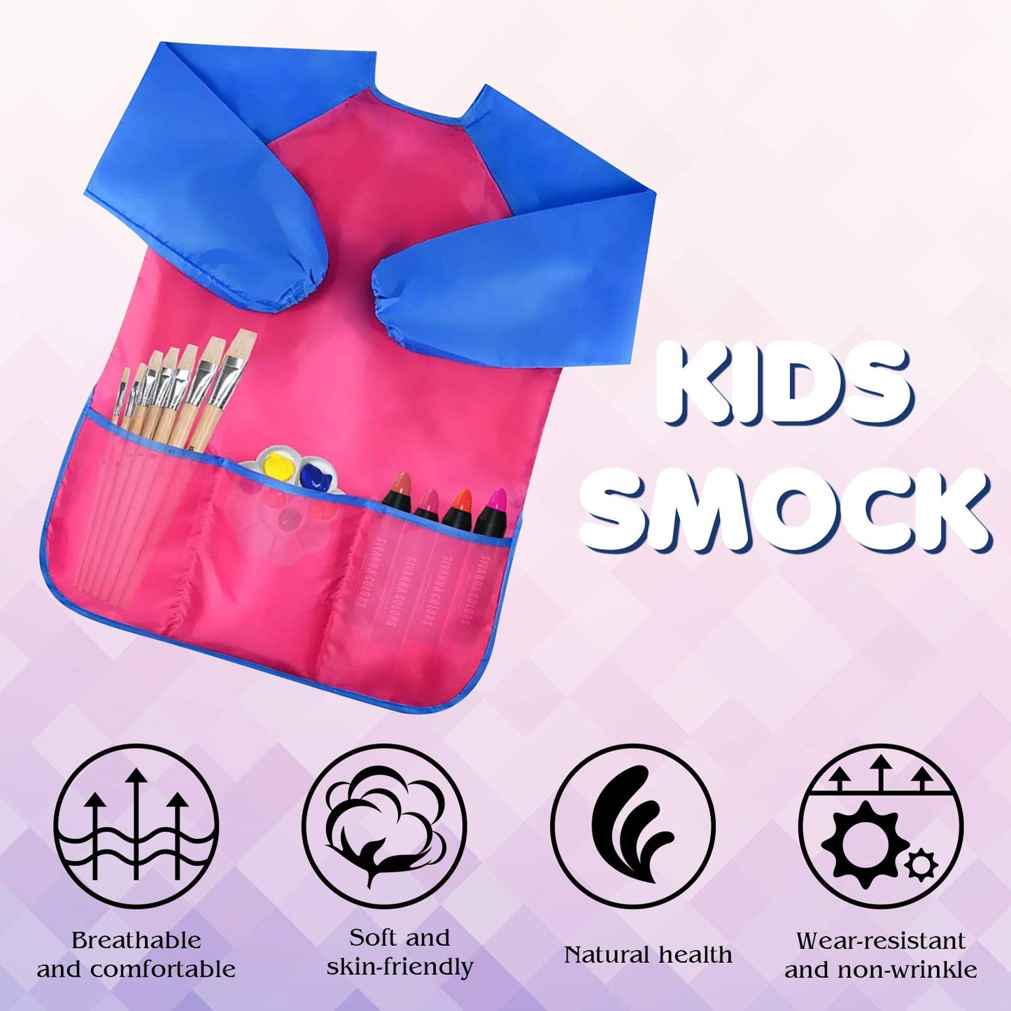 Bassion 2 Pack Kids Art Smock – Waterproof Long-Sleeve Painting Aprons with 3 Pockets (Ages 2–8)