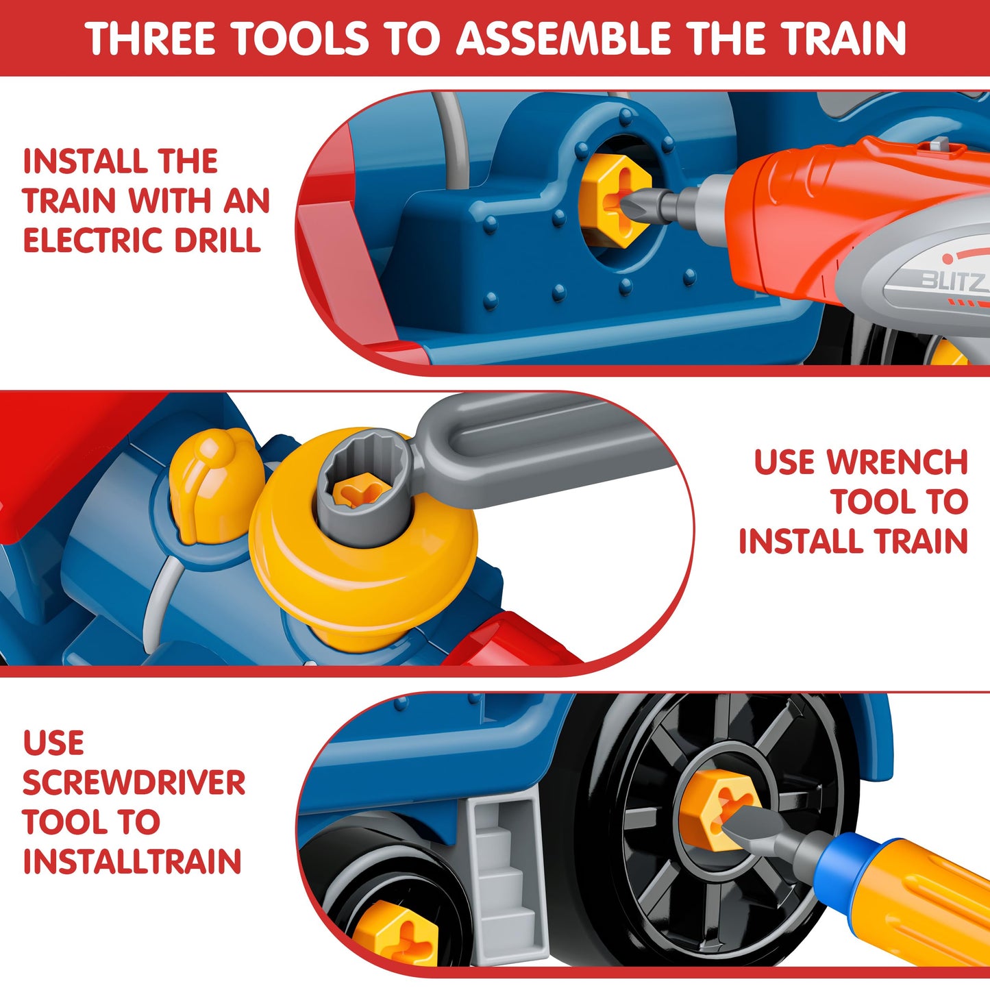 BASUN Toddler Take Apart Toy Set with Electric Drill | DIY Train Assembly & STEM Learning Toys for 3–8