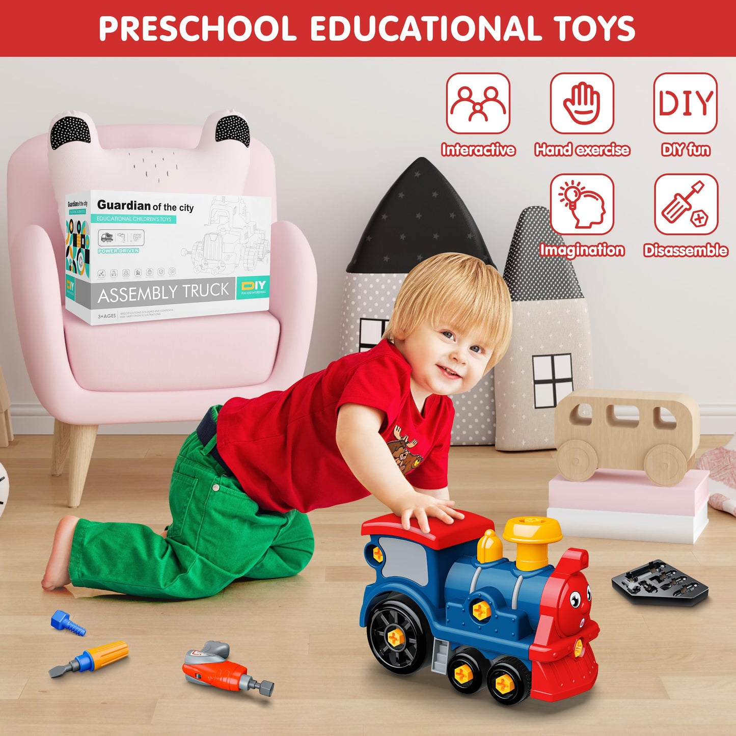 BASUN Toddler Take Apart Toy Set with Electric Drill | DIY Train Assembly & STEM Learning Toys for 3–8