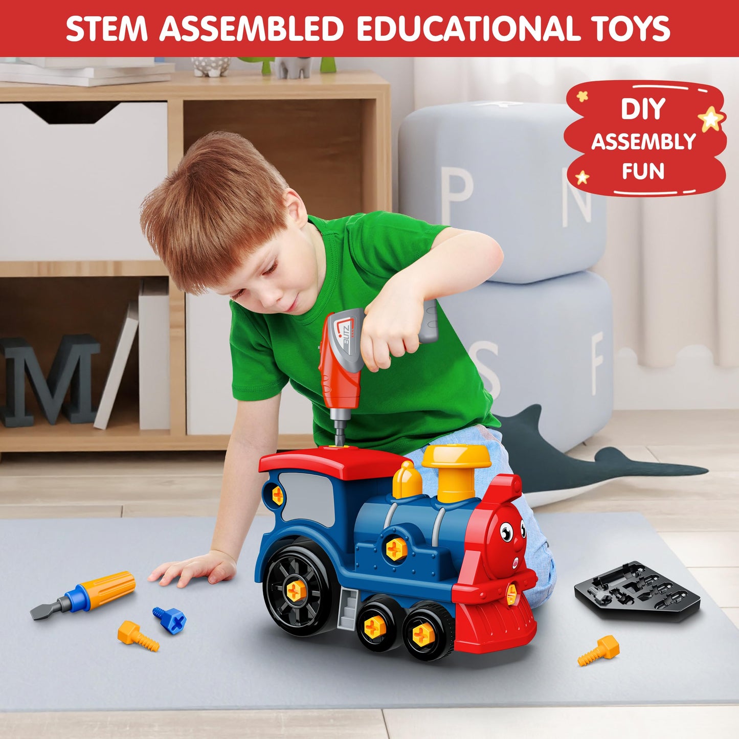 BASUN Toddler Take Apart Toy Set with Electric Drill | DIY Train Assembly & STEM Learning Toys for 3–8