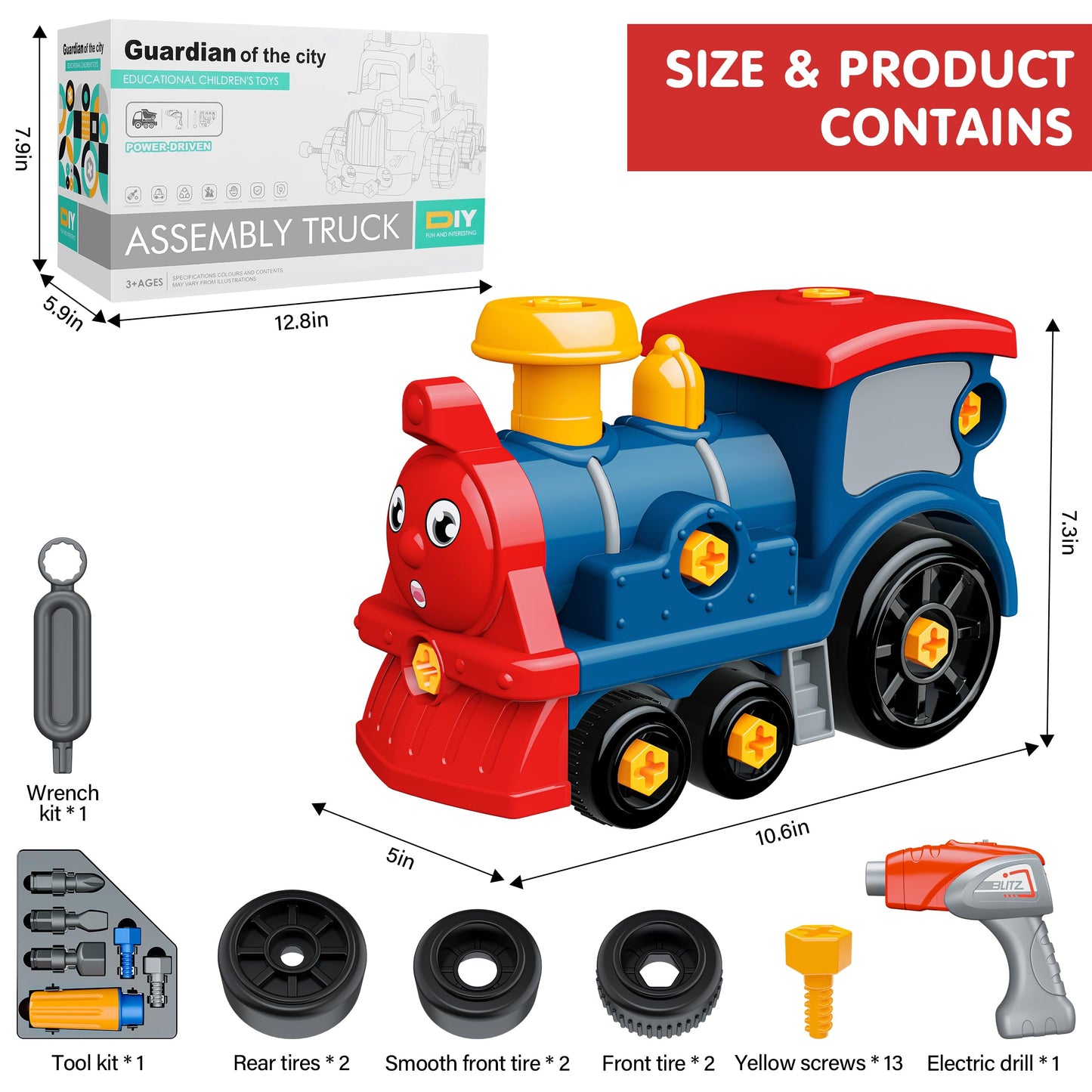 BASUN Toddler Take Apart Toy Set with Electric Drill | DIY Train Assembly & STEM Learning Toys for 3–8