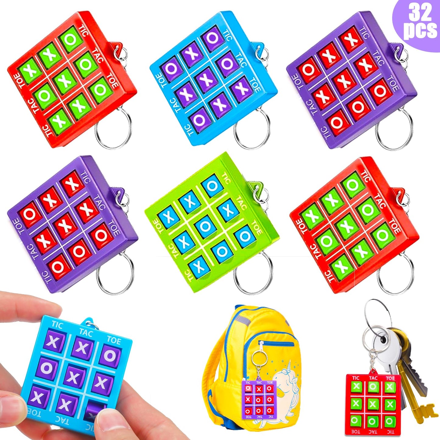 Basytodio 32pcs Tic Tac Toe Keychains – Party Favors & Classroom Prizes