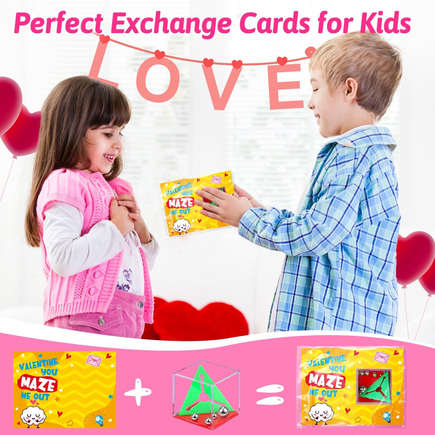 Basytodio 24 Pack Valentine Gifts for Kids Classroom – Mini 3D Puzzle Cubes, Exchange Cards & Fidget Toys Bulk