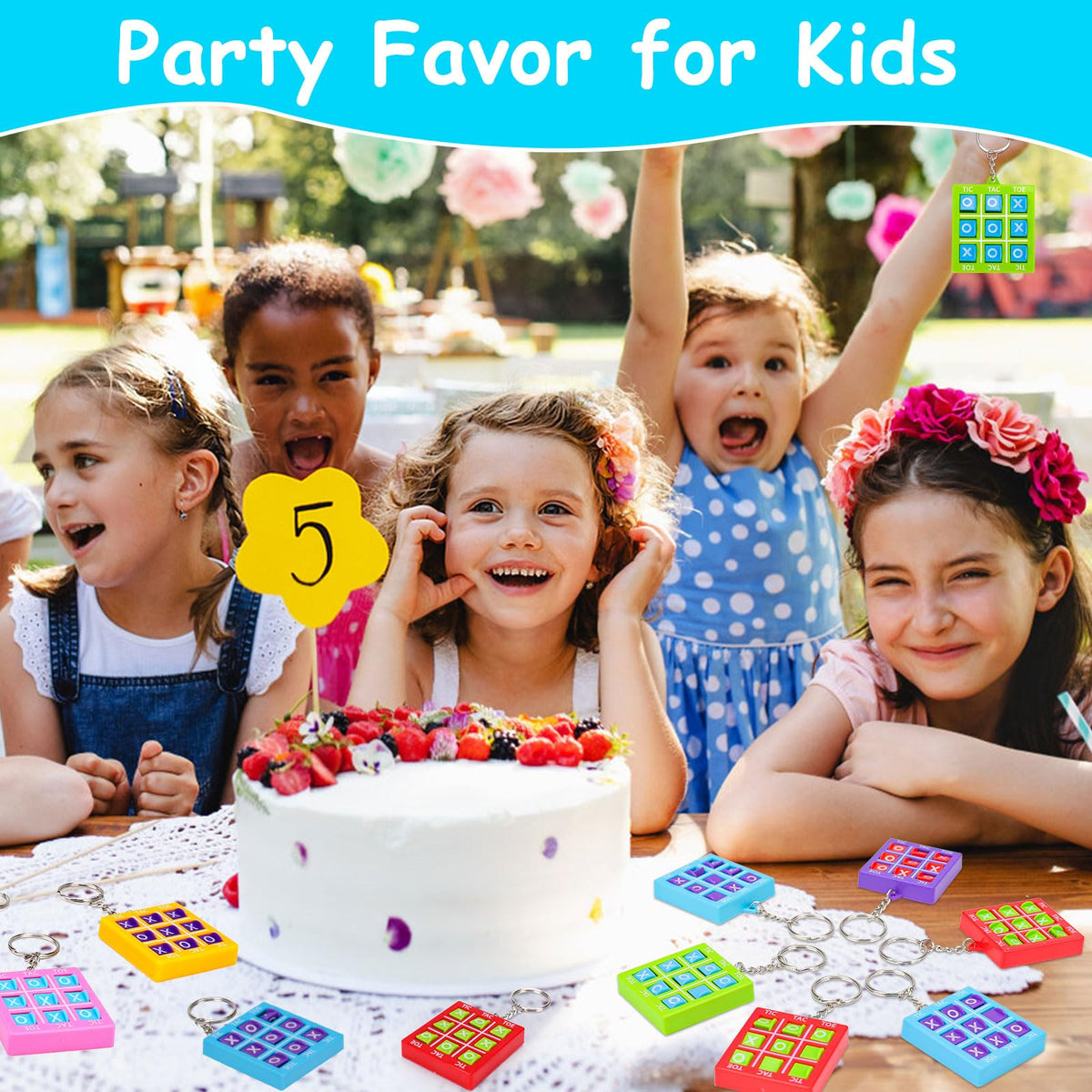 Basytodio 16-Pack Tic Tac Toe Keychains – Party Favors & Classroom Prizes