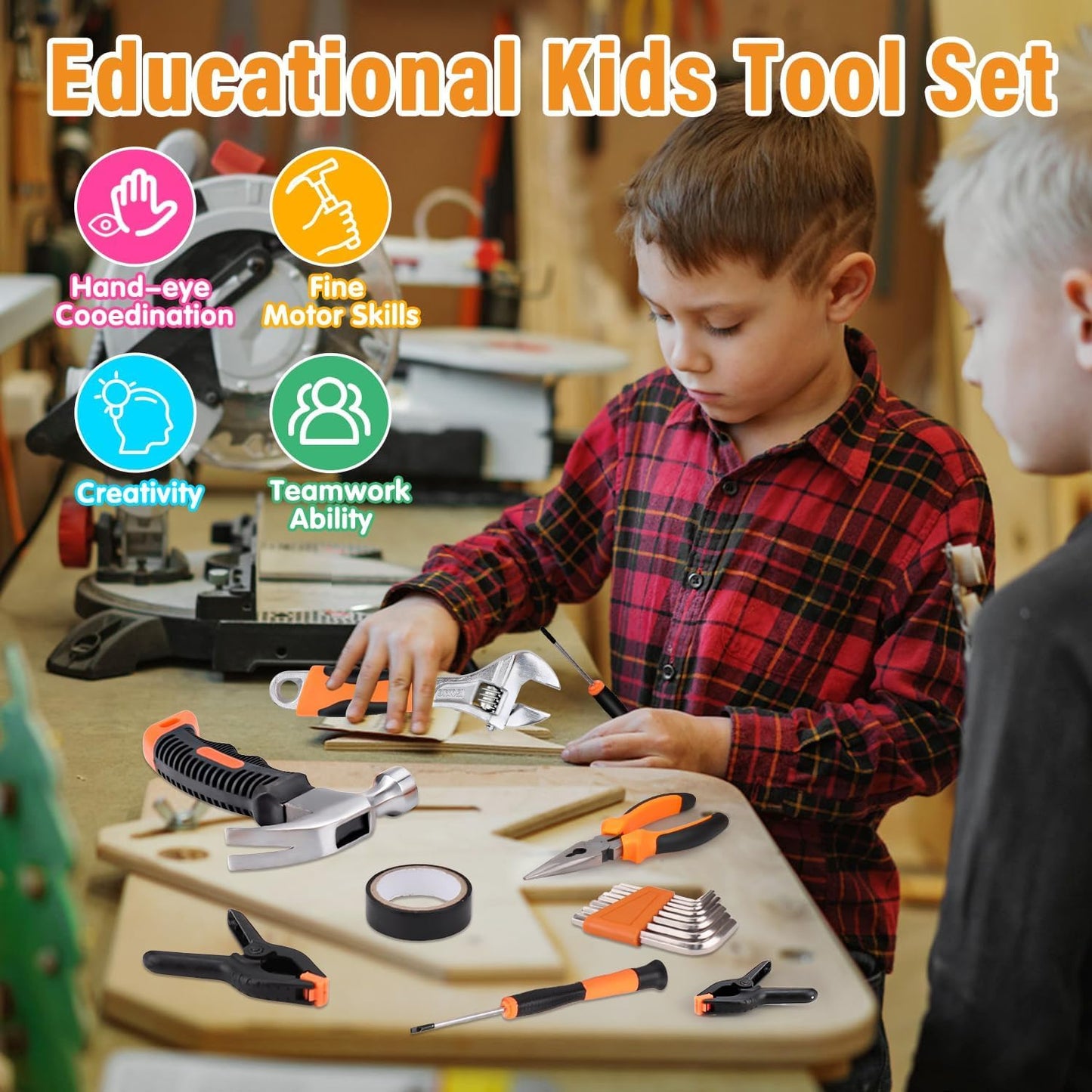 Basytodio 27-Piece Orange Kids Tool Set with Storage Bag – Real Hand Tools for 6+