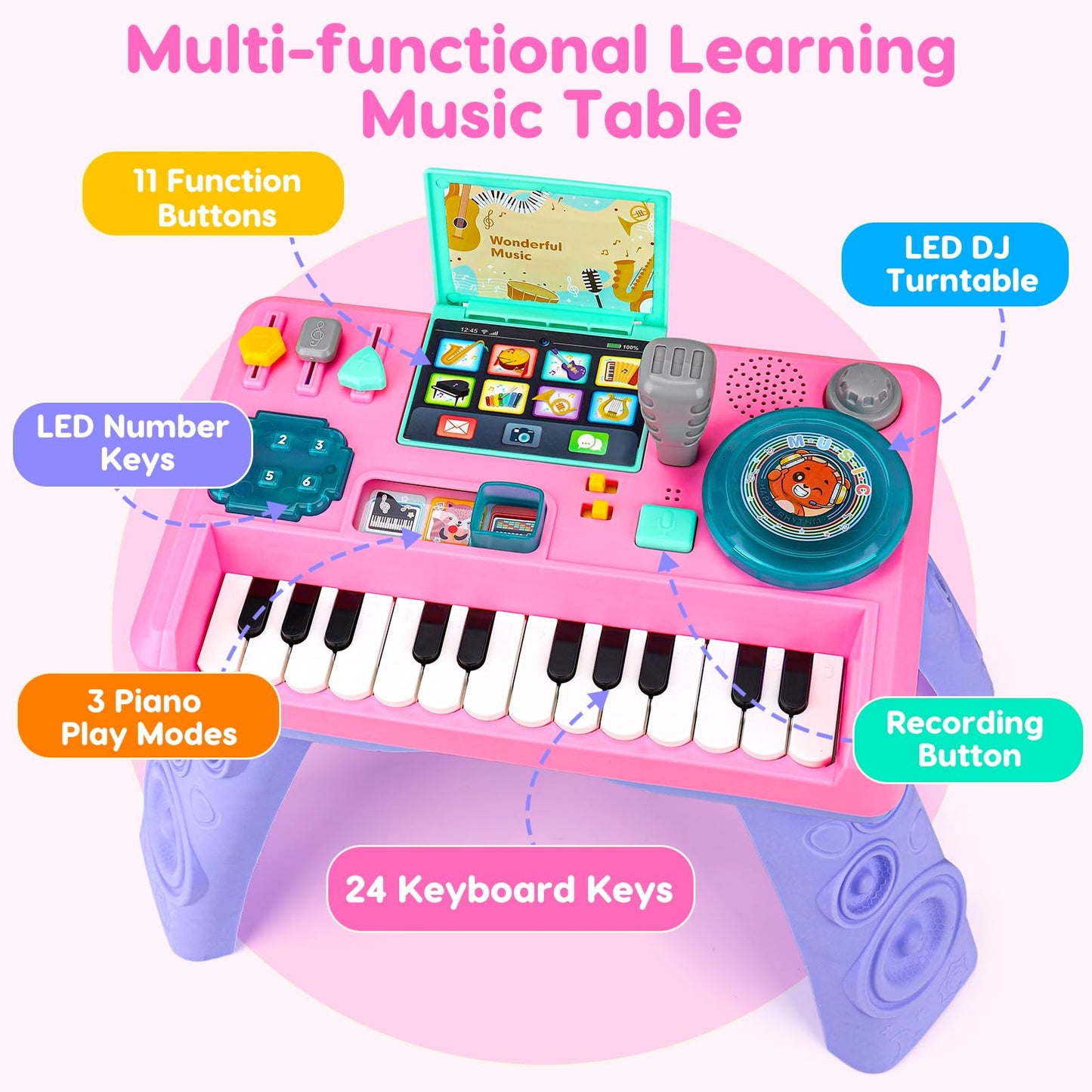 Basytodio Baby DJ Table for Toddlers 1-3: Music, Lights & Learning