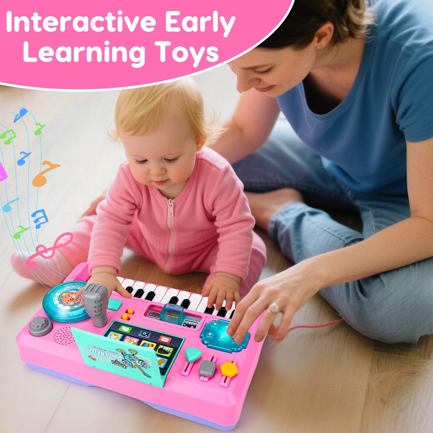 Basytodio Baby DJ Table for Toddlers 1-3: Music, Lights & Learning