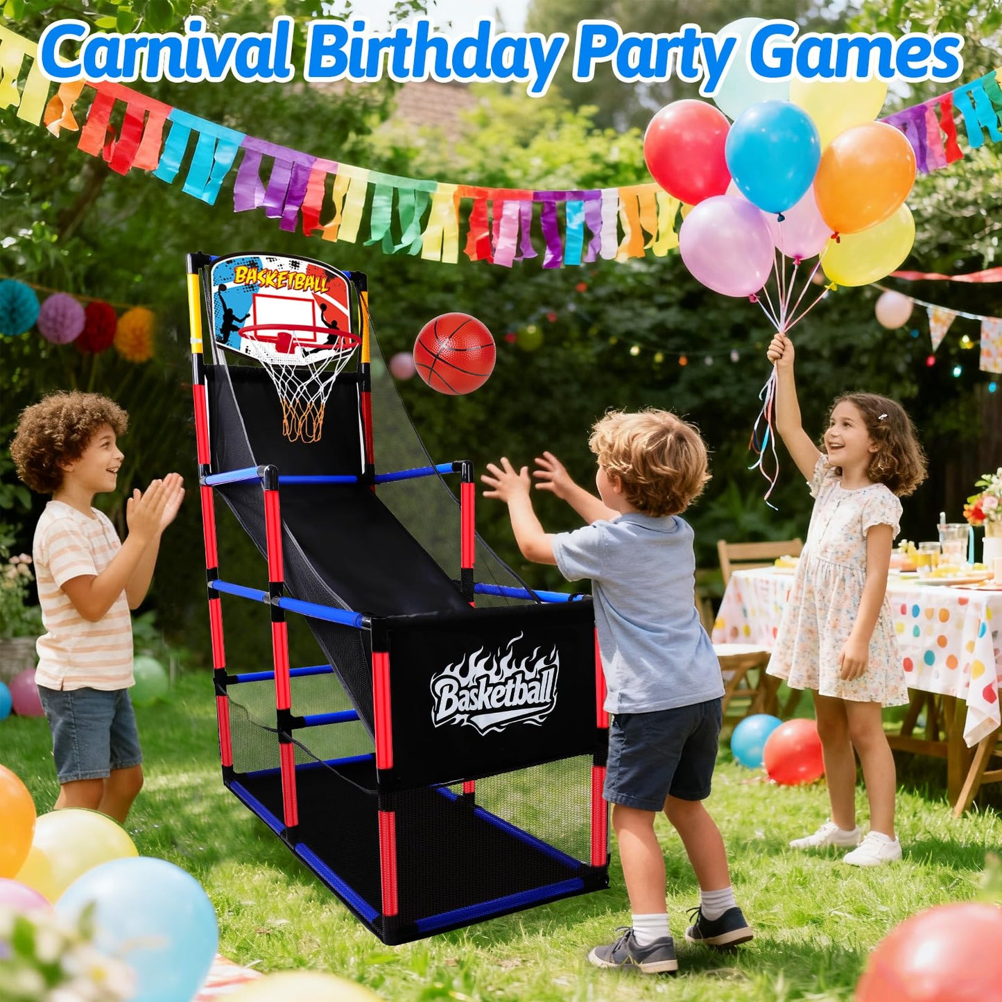 Basytodio Arcade Basketball Hoop Game Set — 3 Balls, Easy Setup, Indoor & Outdoor Play
