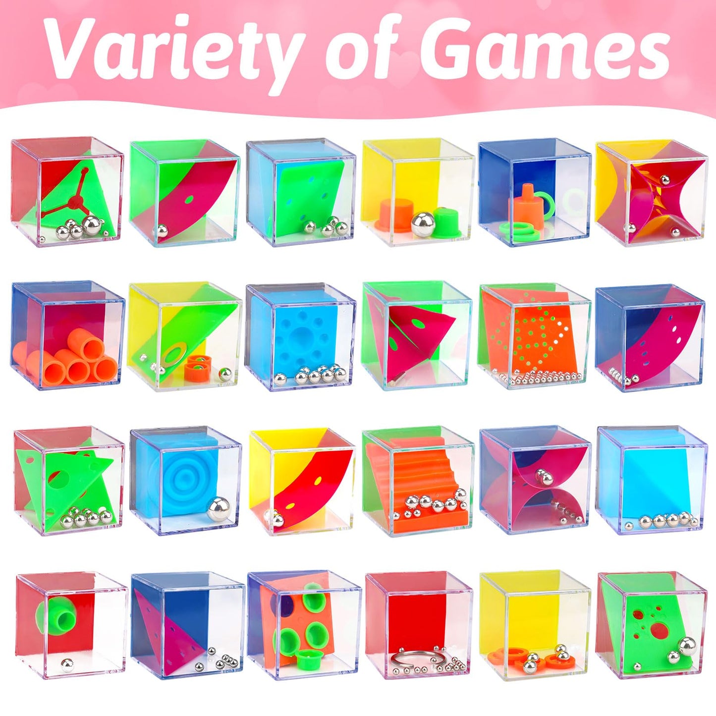 Basytodio 24 Pack Valentine Gifts for Kids Classroom – Mini 3D Puzzle Cubes, Exchange Cards & Fidget Toys Bulk