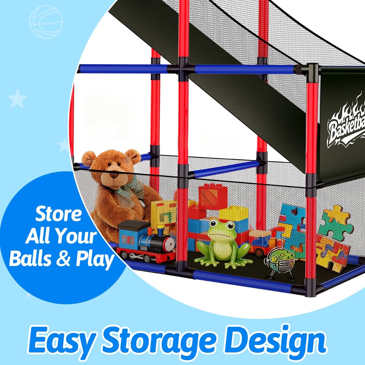 Basytodio Arcade Basketball Hoop Game Set — 3 Balls, Easy Setup, Indoor & Outdoor Play