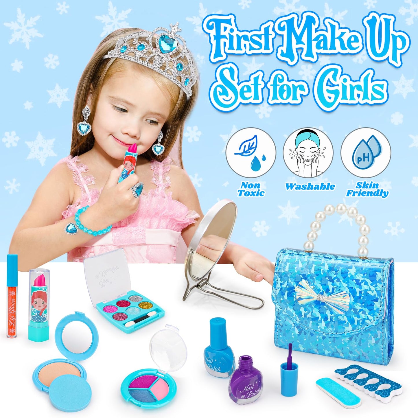 Basytodio Frozen Makeup & Dress Up Kit for Girls | Pretend Play, Princess Dress Up & Nail Polish