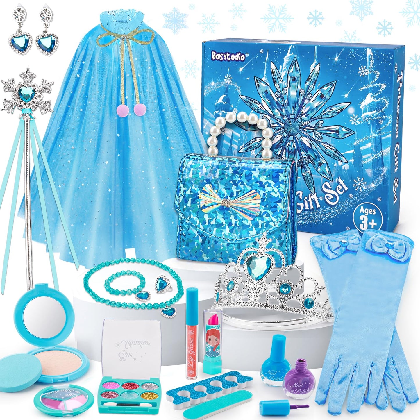 Basytodio Frozen Makeup & Dress Up Kit for Girls | Pretend Play, Princess Dress Up & Nail Polish