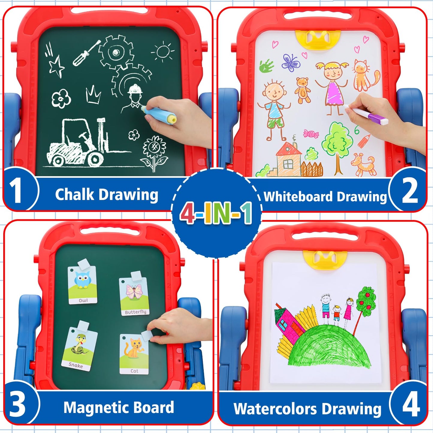 Basytodio Kids Easel for Toddlers 2-4 – Double-Sided Magnetic Chalkboard & Whiteboard, Adjustable & Portable