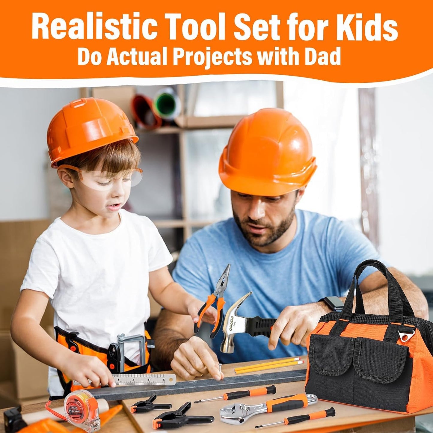 Basytodio 27-Piece Orange Kids Tool Set with Storage Bag – Real Hand Tools for 6+
