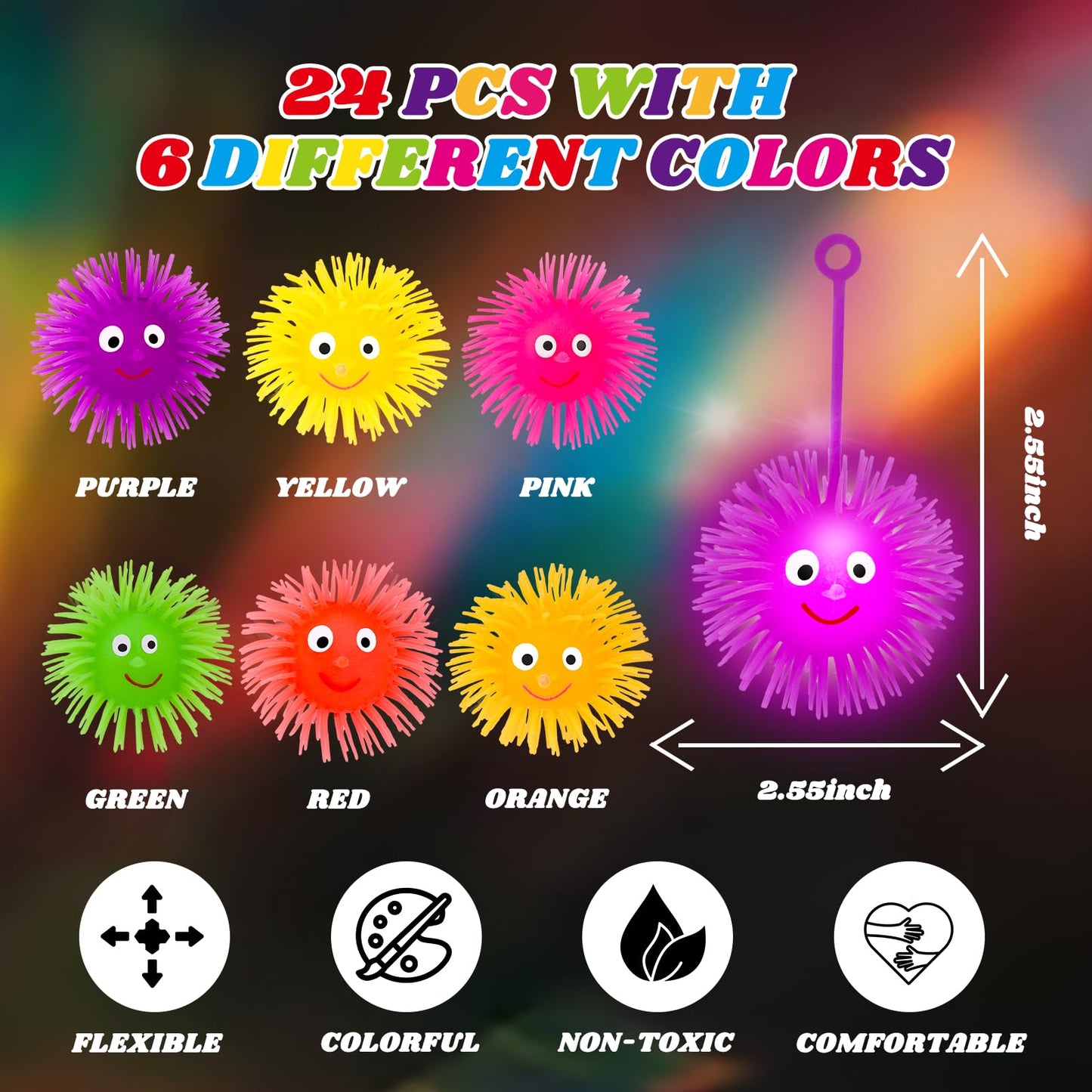 Basytodio 24 Pcs Light Up Balls – LED Party Favors for Kids (Ages 4–12) | Glow-in-the-Dark Puffer Balls Bulk