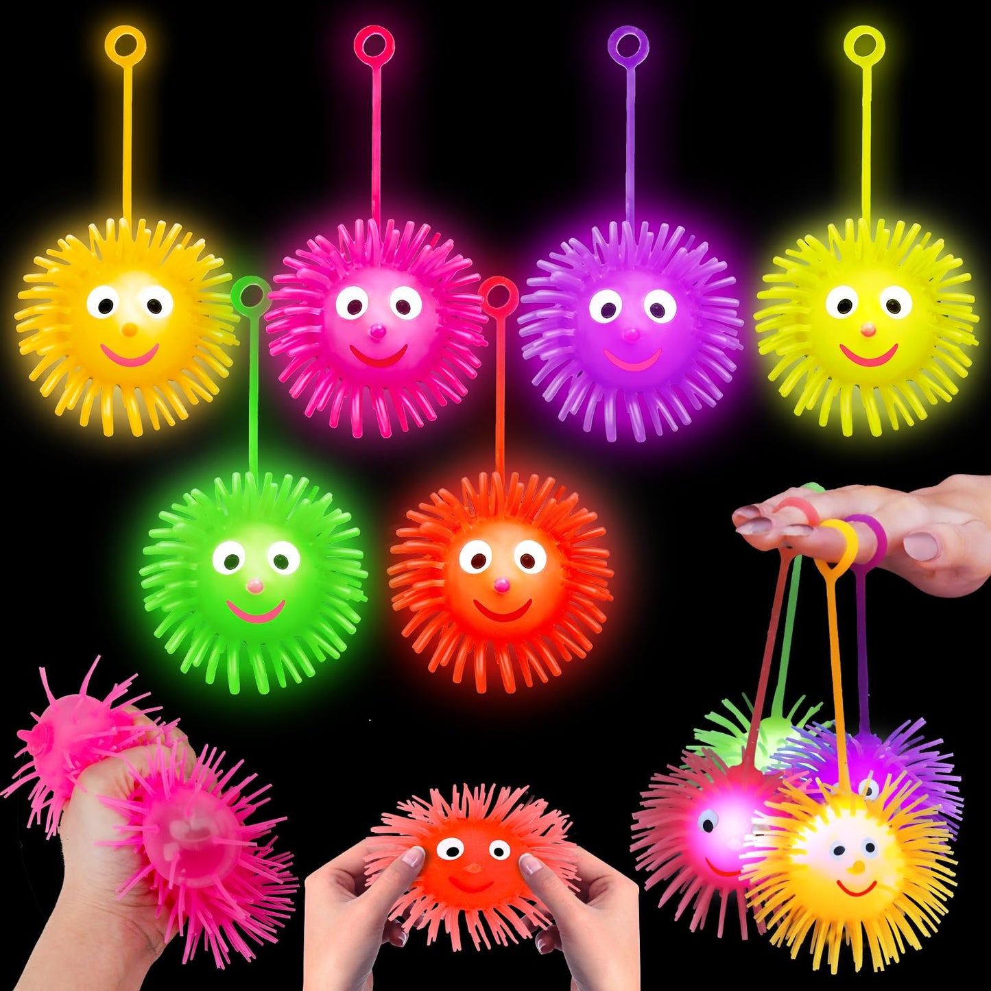 Basytodio 24 Pcs Light Up Balls – LED Party Favors for Kids (Ages 4–12) | Glow-in-the-Dark Puffer Balls Bulk