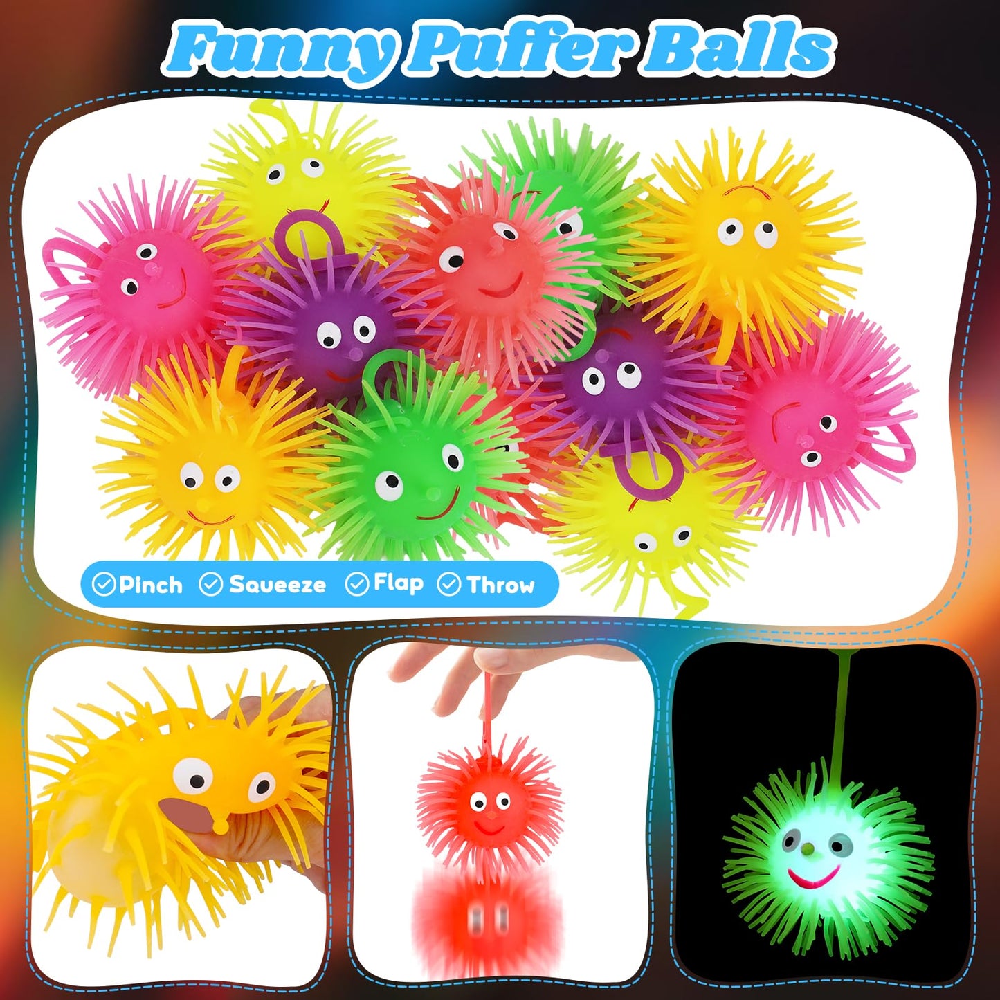 Basytodio 24 Pcs Light Up Balls – LED Party Favors for Kids (Ages 4–12) | Glow-in-the-Dark Puffer Balls Bulk