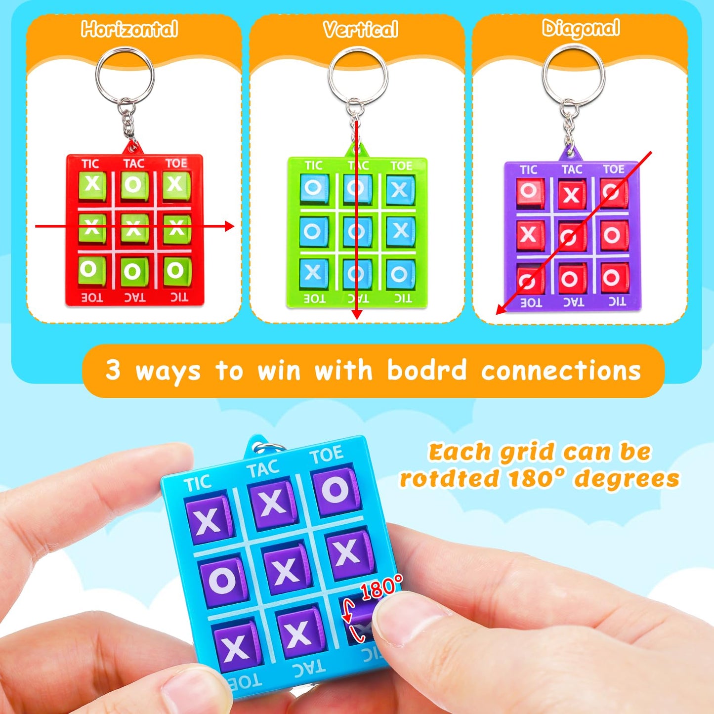 Basytodio 32pcs Tic Tac Toe Keychains – Party Favors & Classroom Prizes