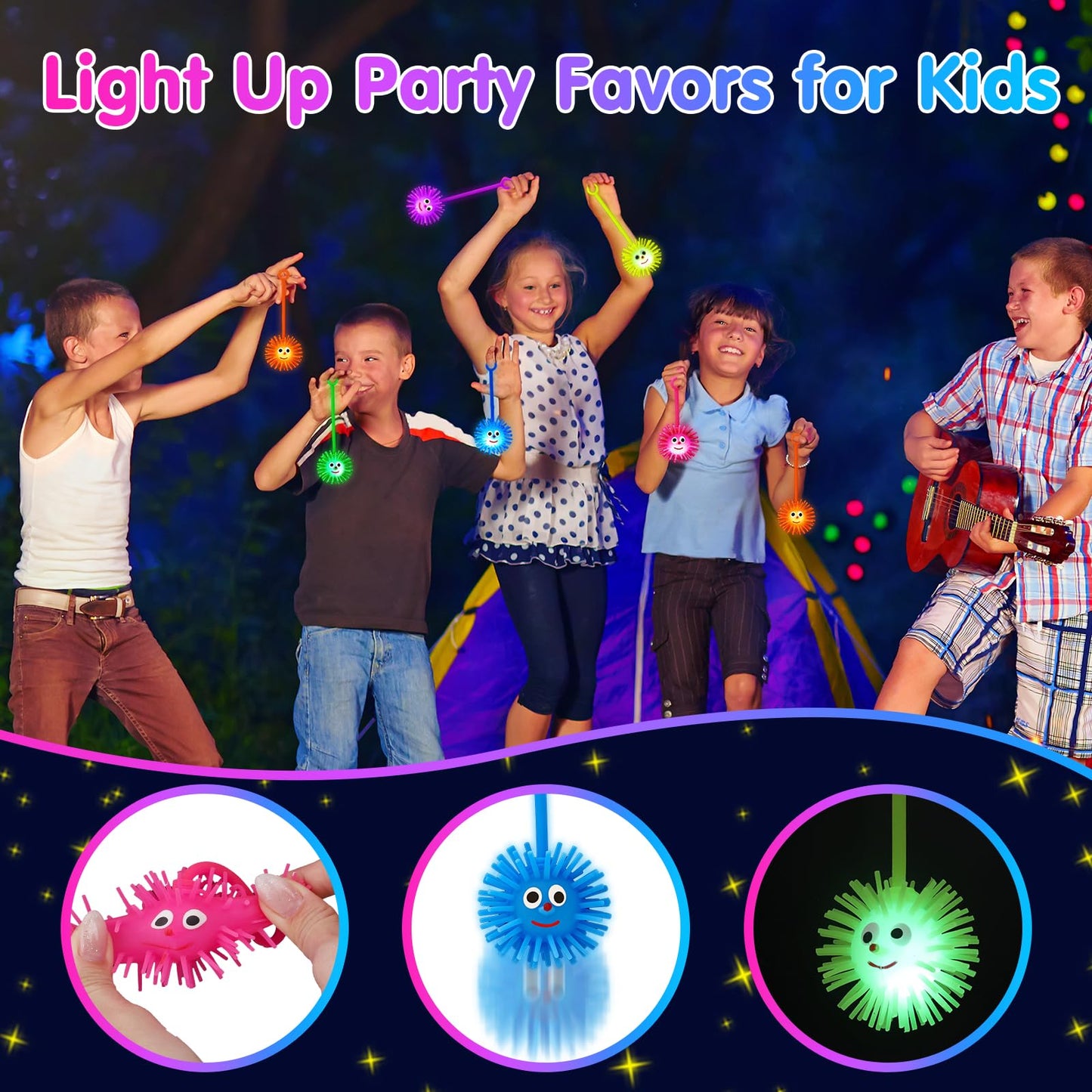 Basytodio 24 PCS LED Puffer Balls – Light Up Party Favors, Glow-in-the-Dark Bouncy Toys, Classroom Prizes