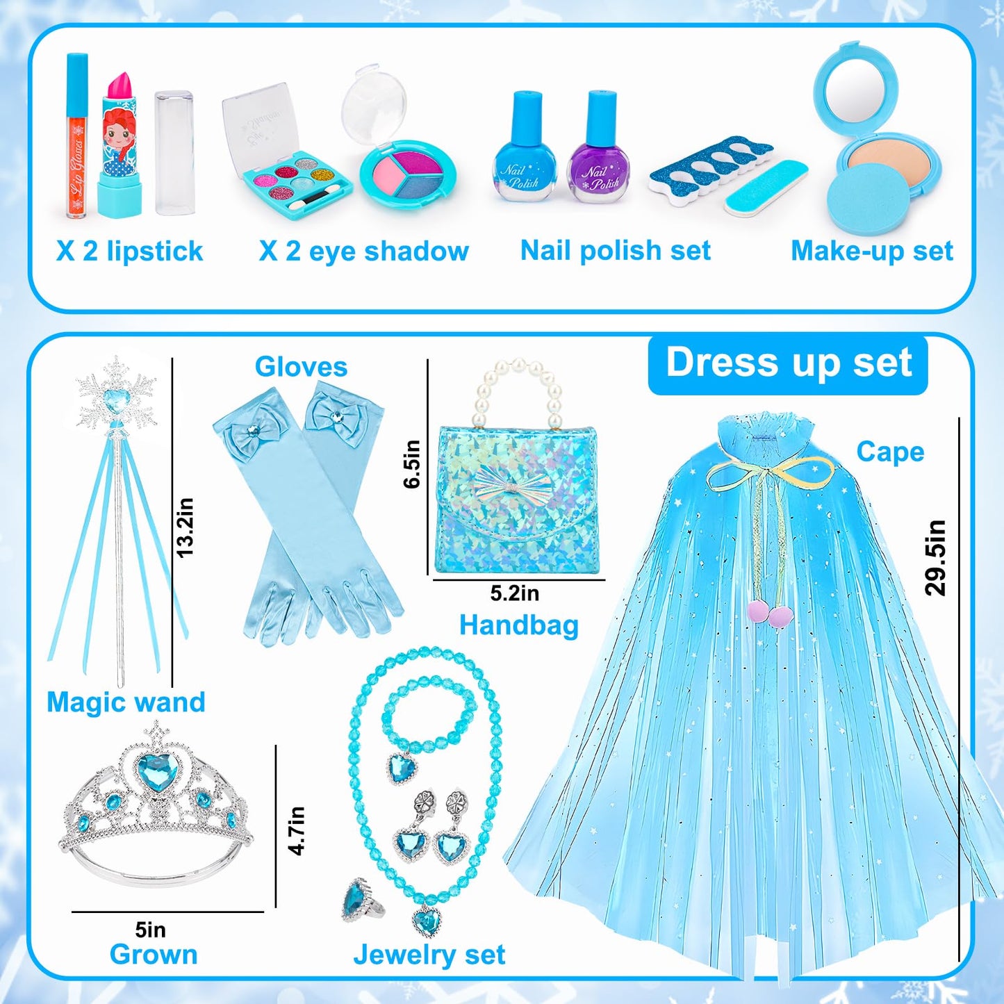 Basytodio Frozen Makeup & Dress Up Kit for Girls | Pretend Play, Princess Dress Up & Nail Polish