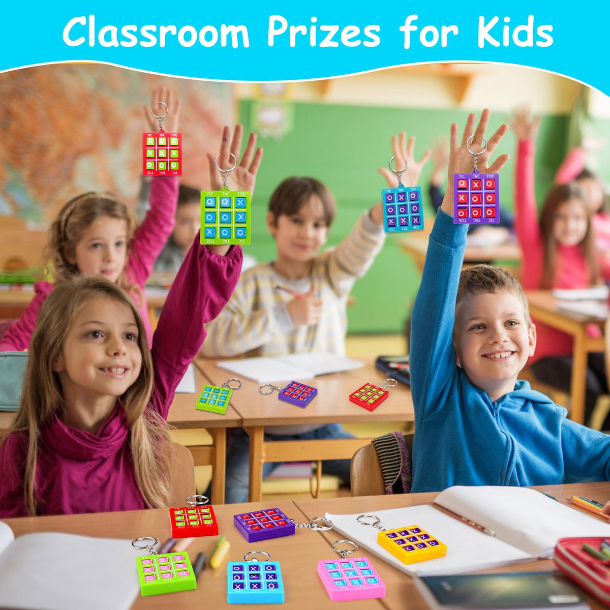 Basytodio 16-Pack Tic Tac Toe Keychains – Party Favors & Classroom Prizes