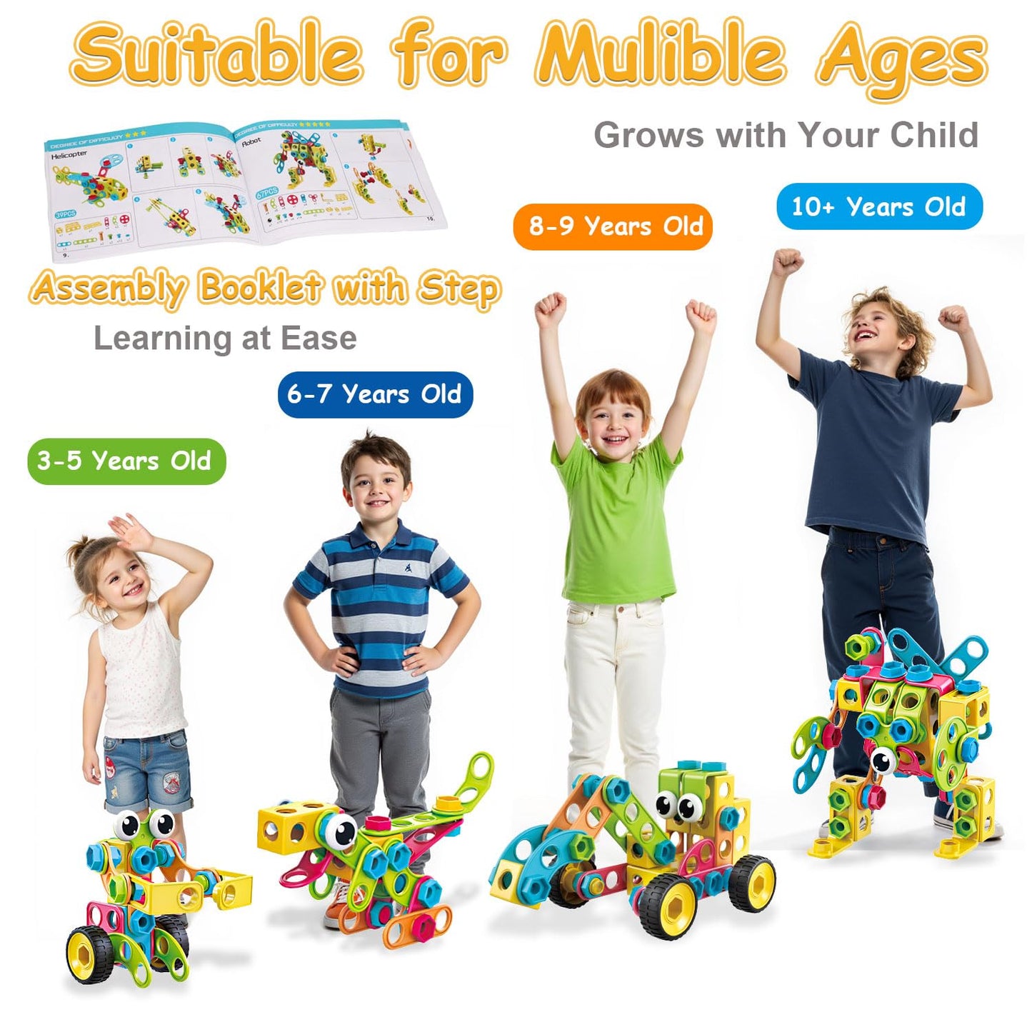Basytodio 199Pcs STEM Building Blocks Set – 28 Models with Electric Drill for Kids 3-8