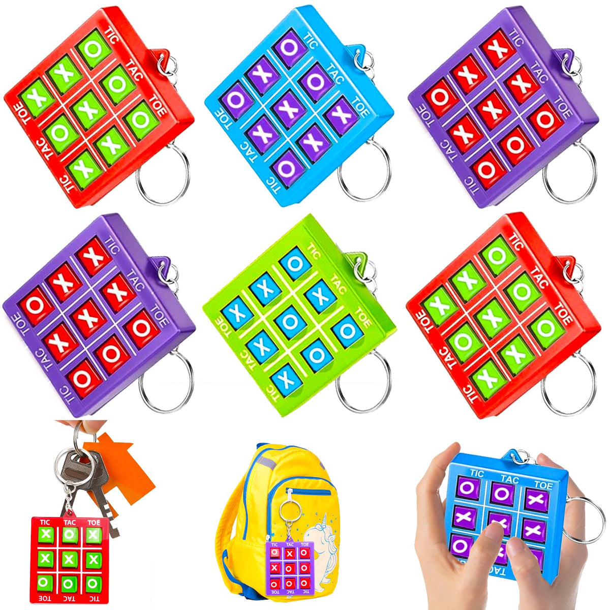 Basytodio 16-Pack Tic Tac Toe Keychains – Party Favors & Classroom Prizes