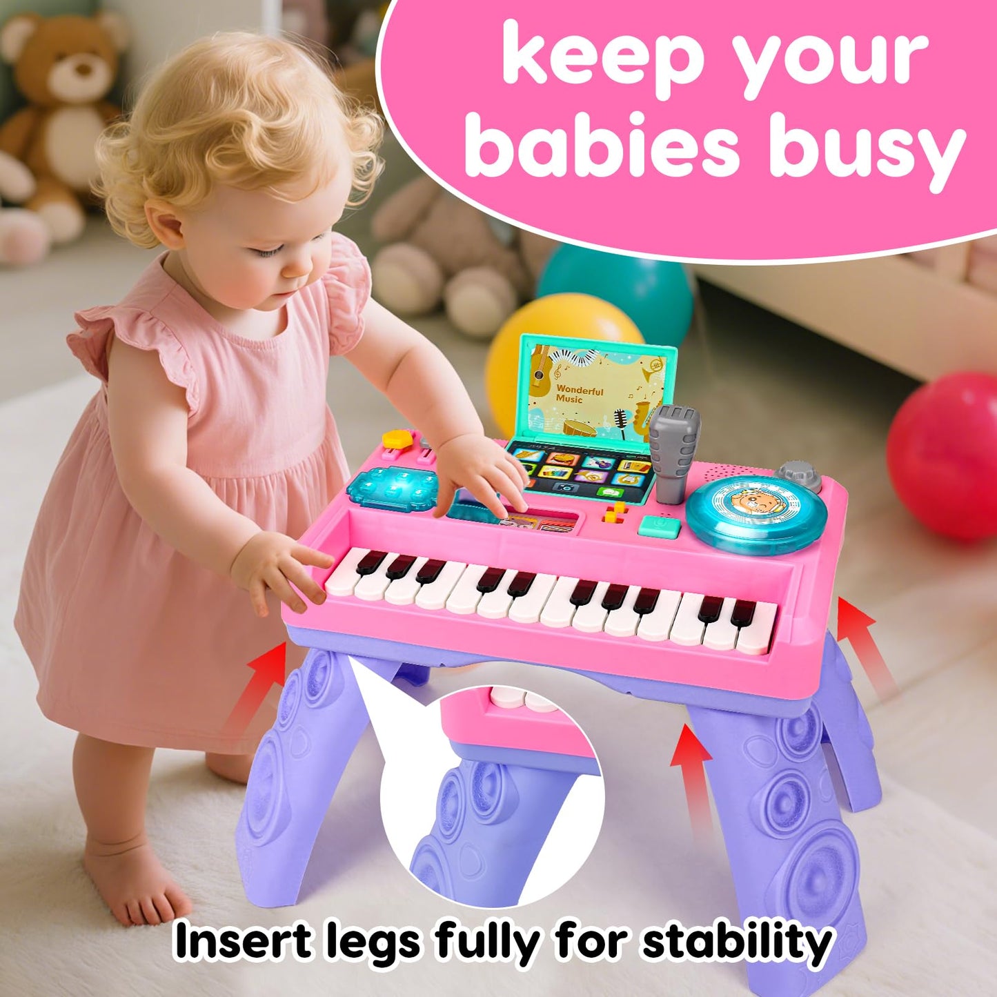Basytodio Baby DJ Table for Toddlers 1-3: Music, Lights & Learning