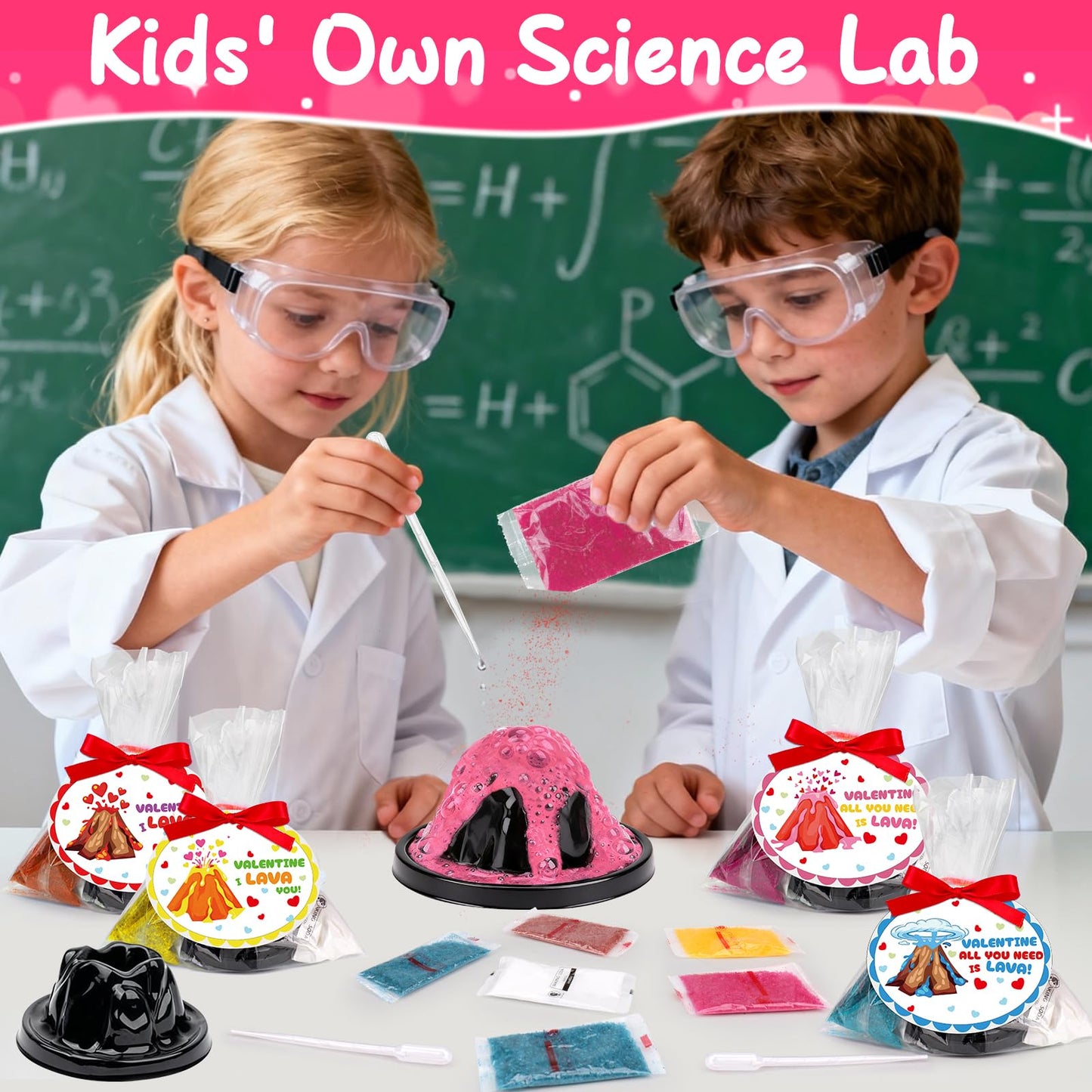 Basytodio 24-Pack Erupting Volcano Science Kit – Fun STEM Valentines Day Gifts for Kids