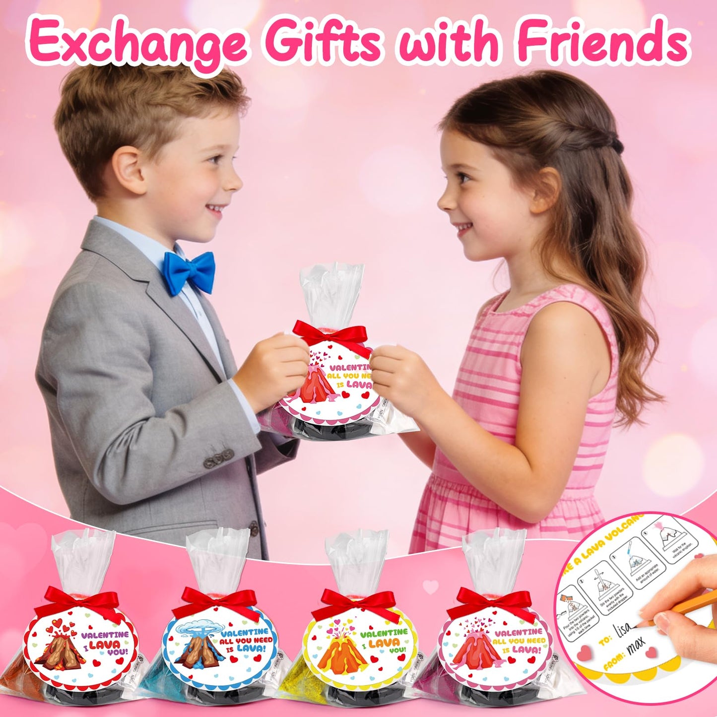 Basytodio 24-Pack Erupting Volcano Science Kit – Fun STEM Valentines Day Gifts for Kids