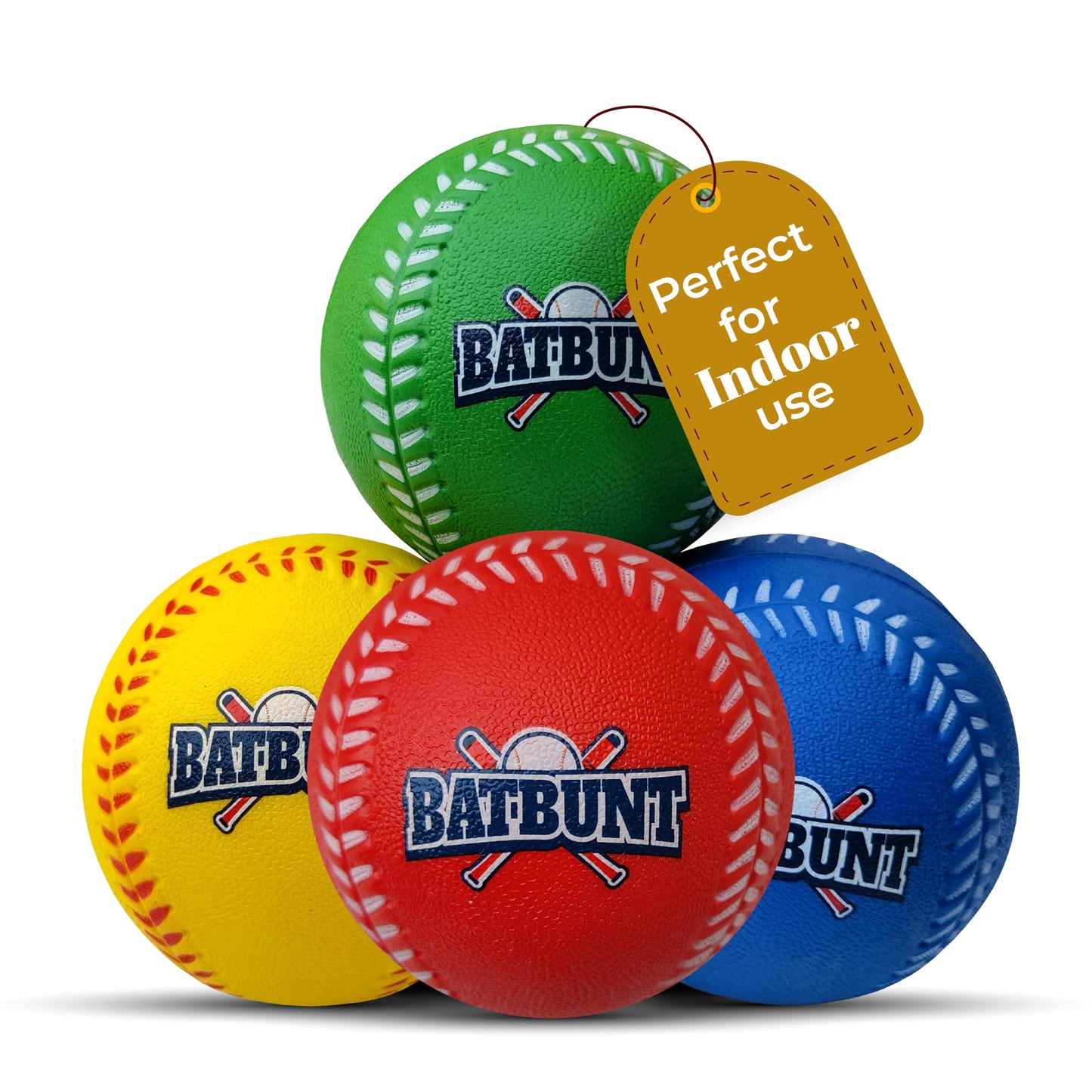 BATBUNT Foam Baseballs for Kids – 4-Pack Soft Training Balls (Red/Blue/Yellow/Green)