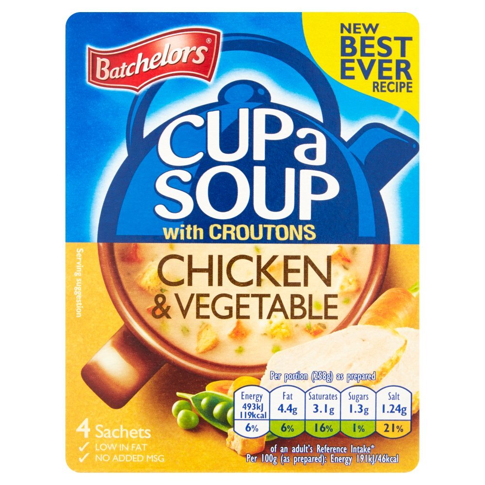 Batchelors Cup a Soup Chicken & Vegetable with Croutons 4 Sachets, 110g (Case of 9)