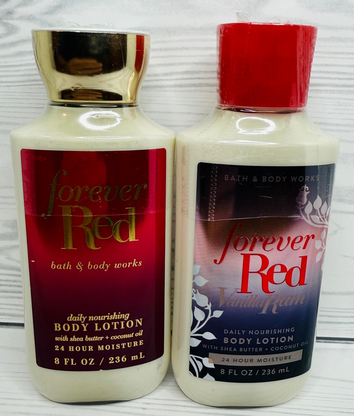 Bath & Body Works Forever Red & Forever Red Vanilla Rum Body Lotion – 8 oz each (Set of 2)