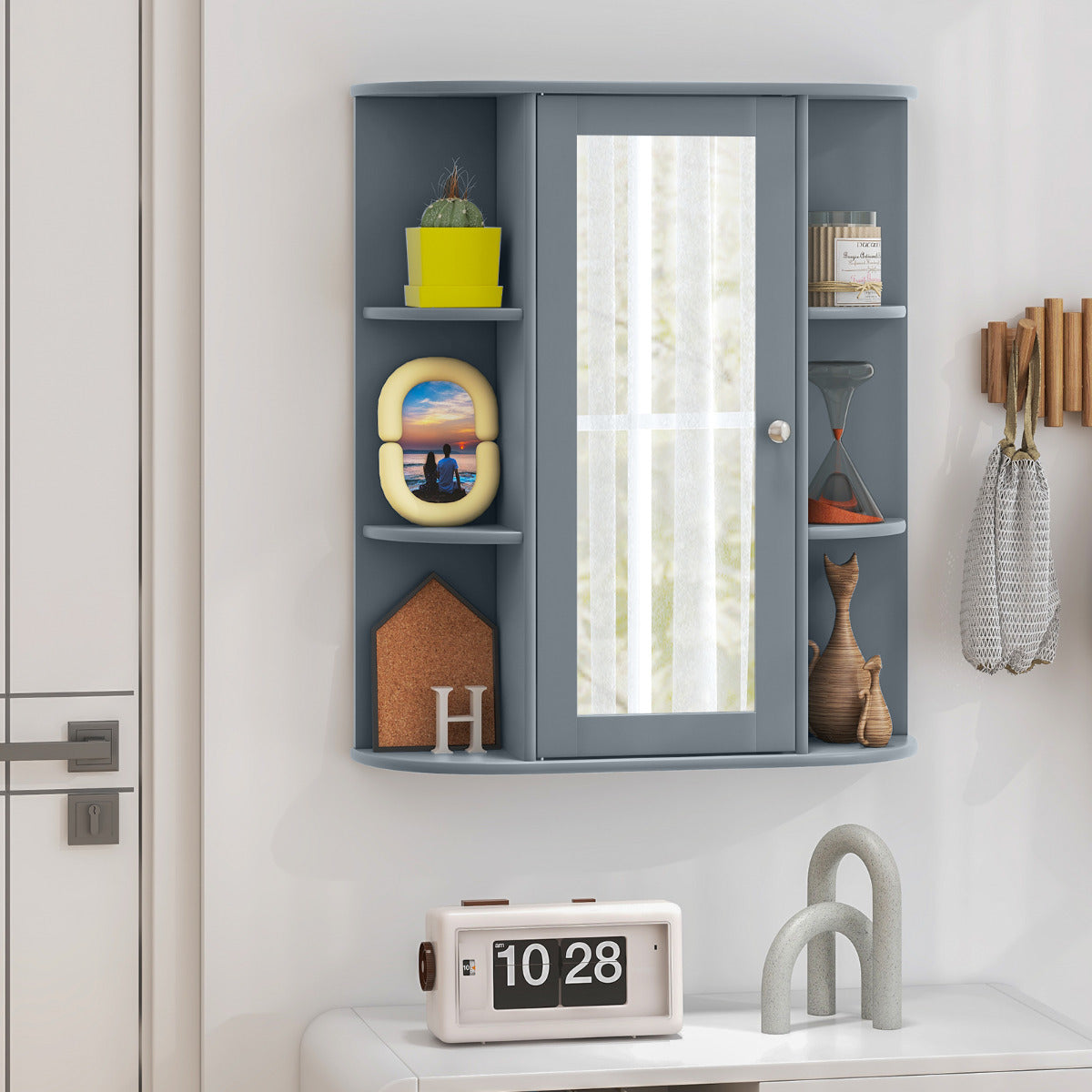Bathroom Medicine Cabinet with Mirror with 3 Adjustable Shelves-Grey