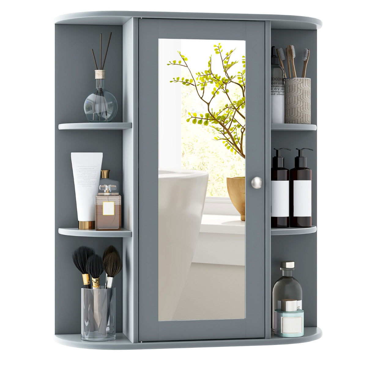 Bathroom Medicine Cabinet with Mirror with 3 Adjustable Shelves-Grey