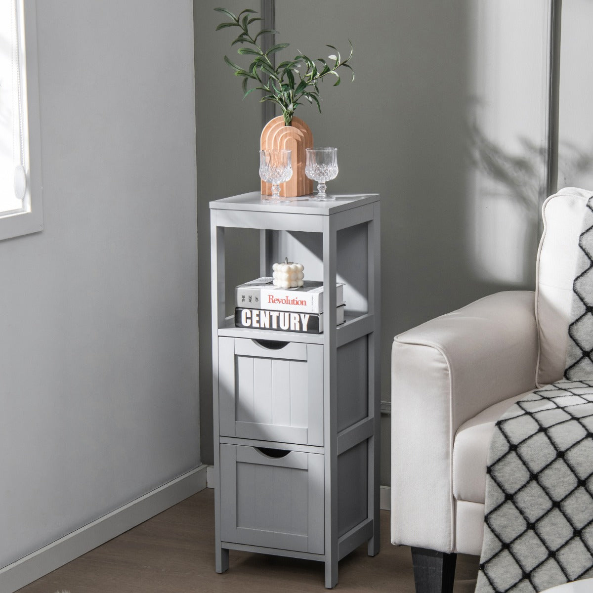 Bathroom Storage Cabinet with 2 Removable Drawers and Open Shelf-Black